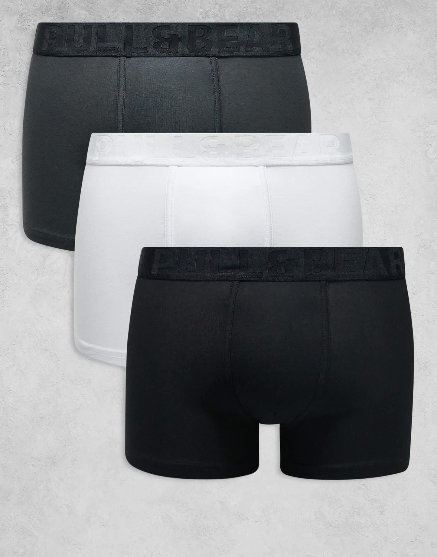 Pull&Bear 3 pack boxers contrast waistband in white, grey and black