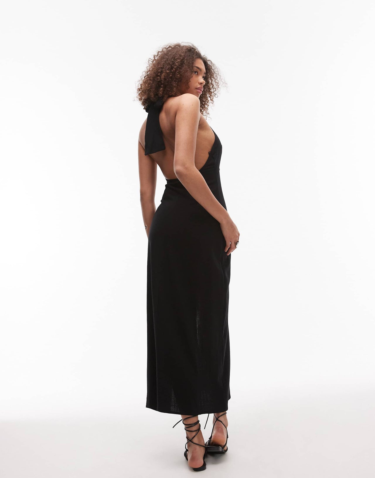 Emory Park front detail linen midaxi dress in black