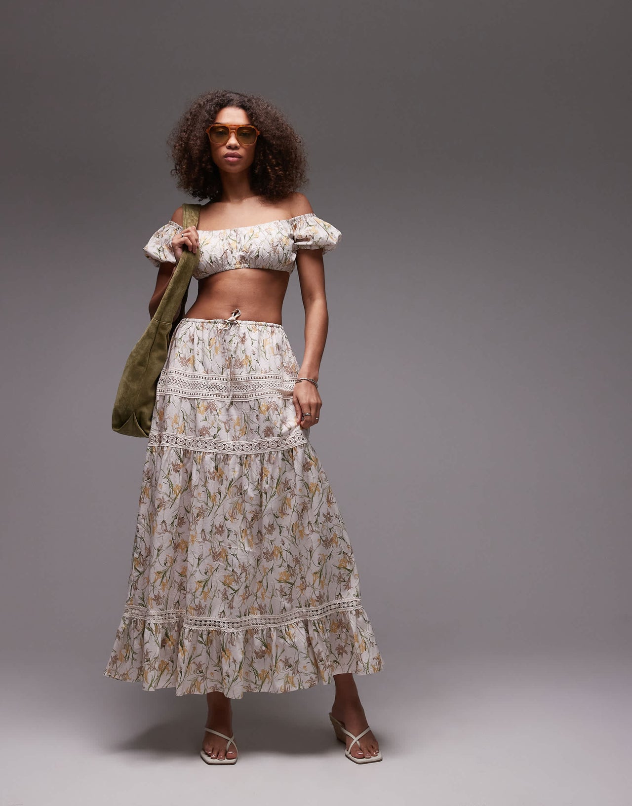 Emory Park floral print ruched bandeau crop top co-ord in multi