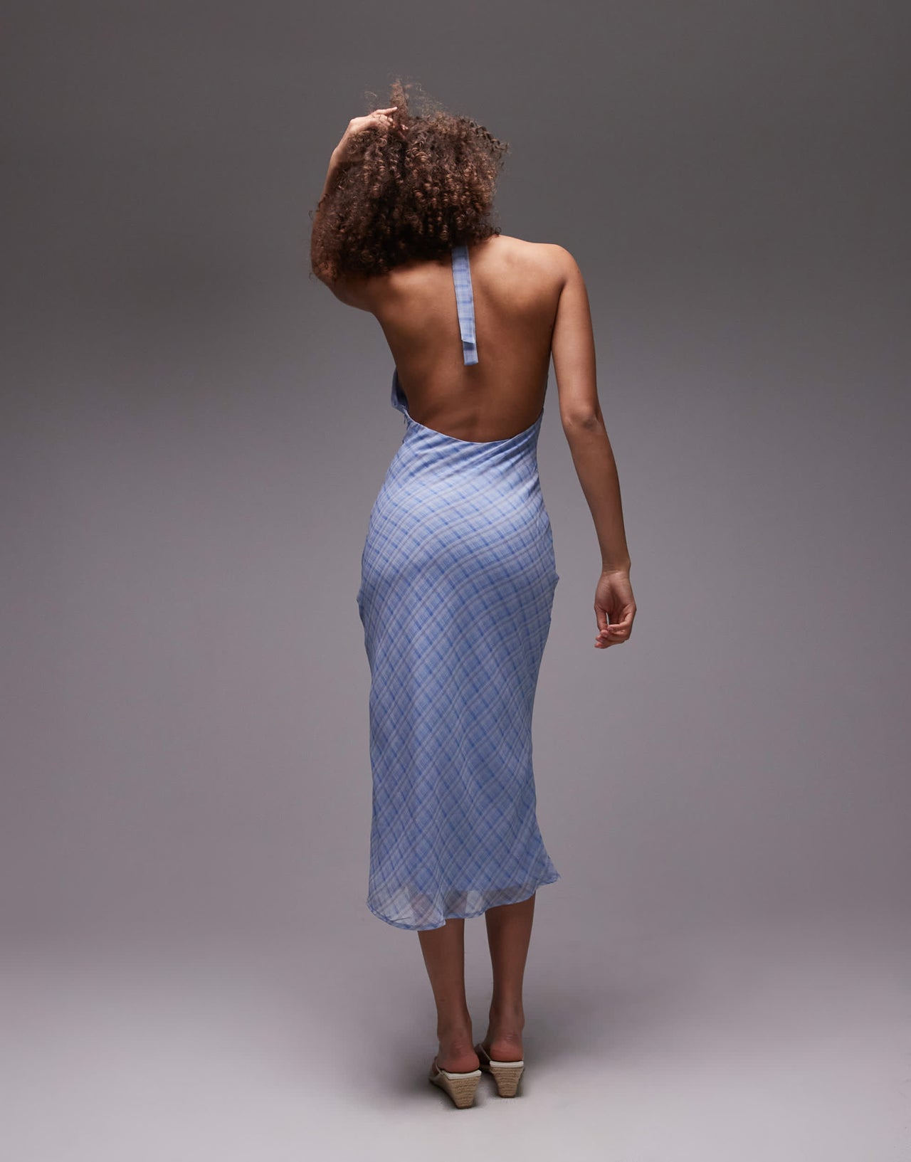 Emory Park check halter midi dress in blue