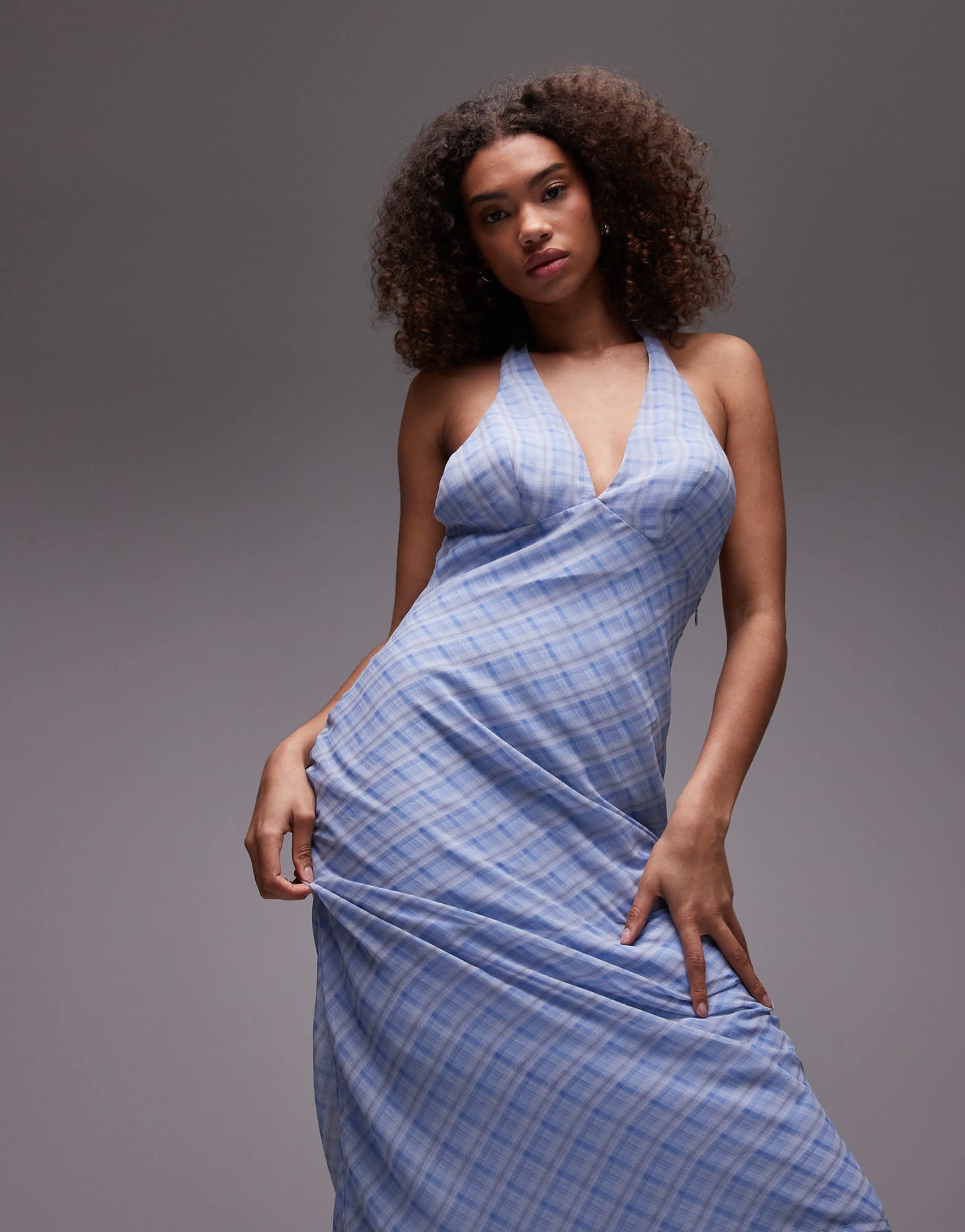 Emory Park check halter midi dress in blue