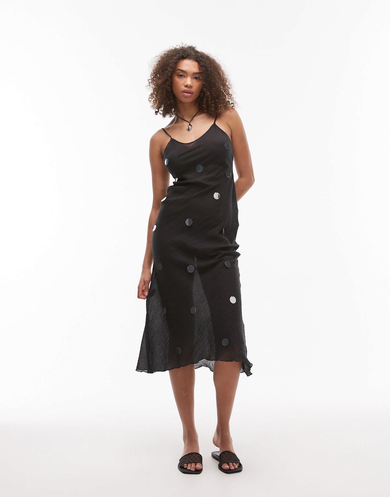 Emory Park sequin applique cami midi dress in black