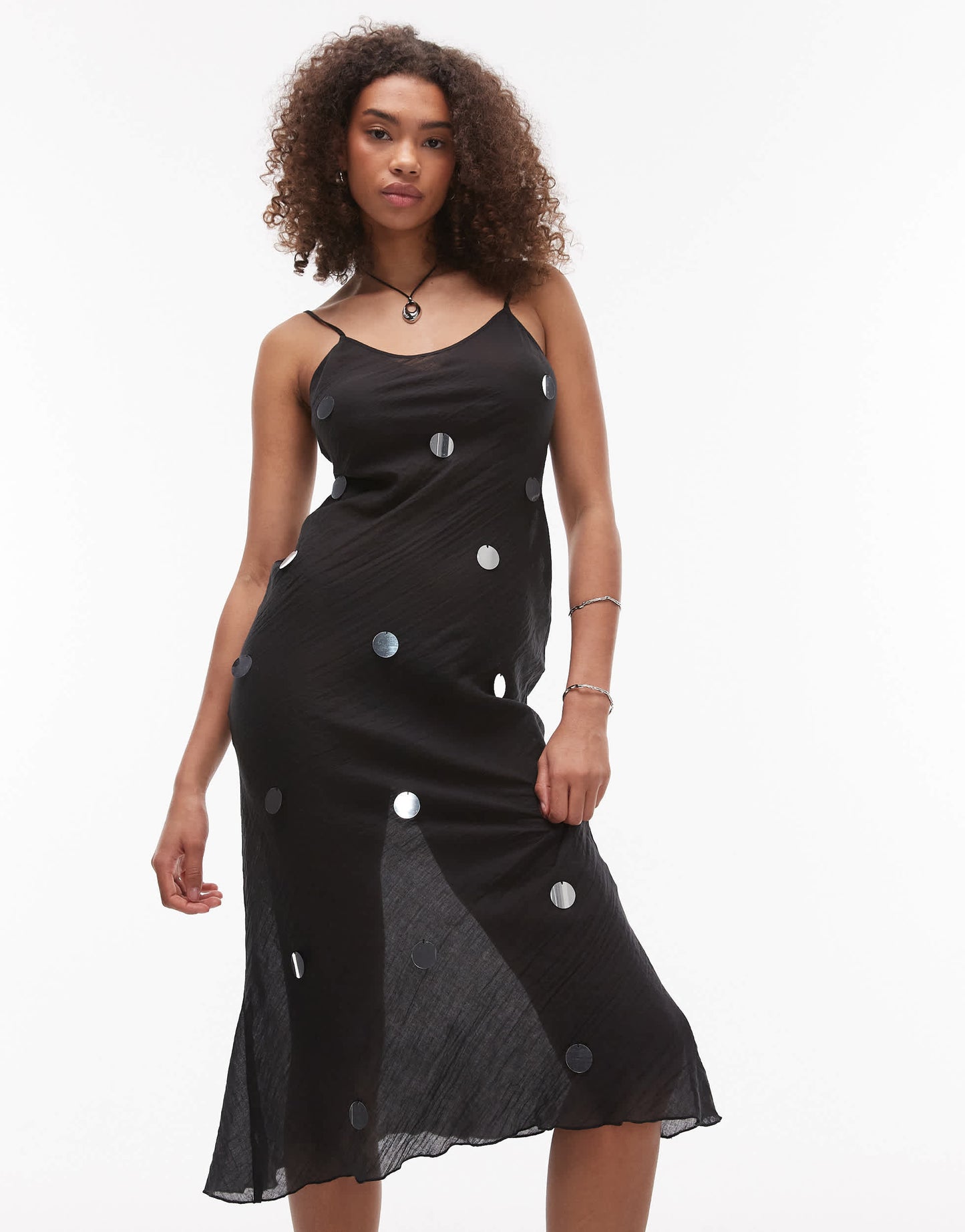 Emory Park sequin applique cami midi dress in black