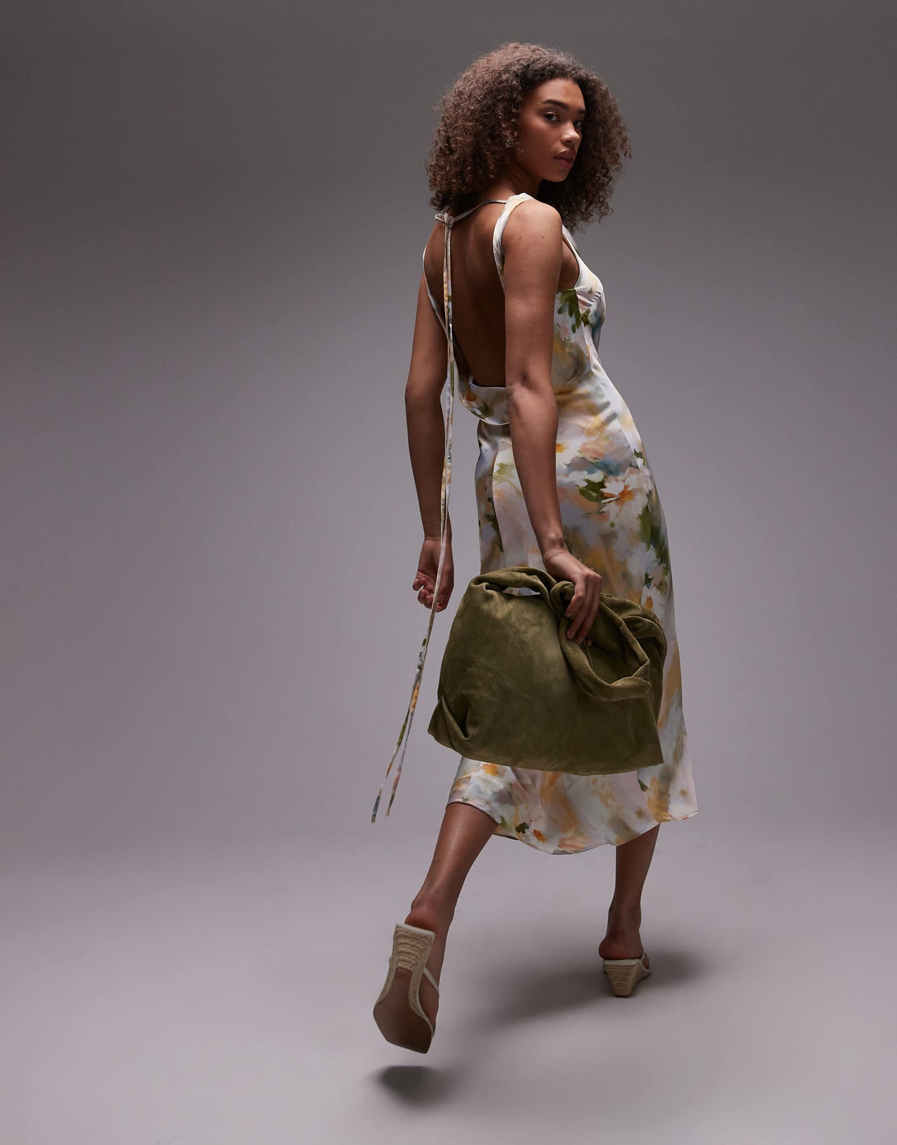 Emory Park blurred floral cowl neck midi dress in multi