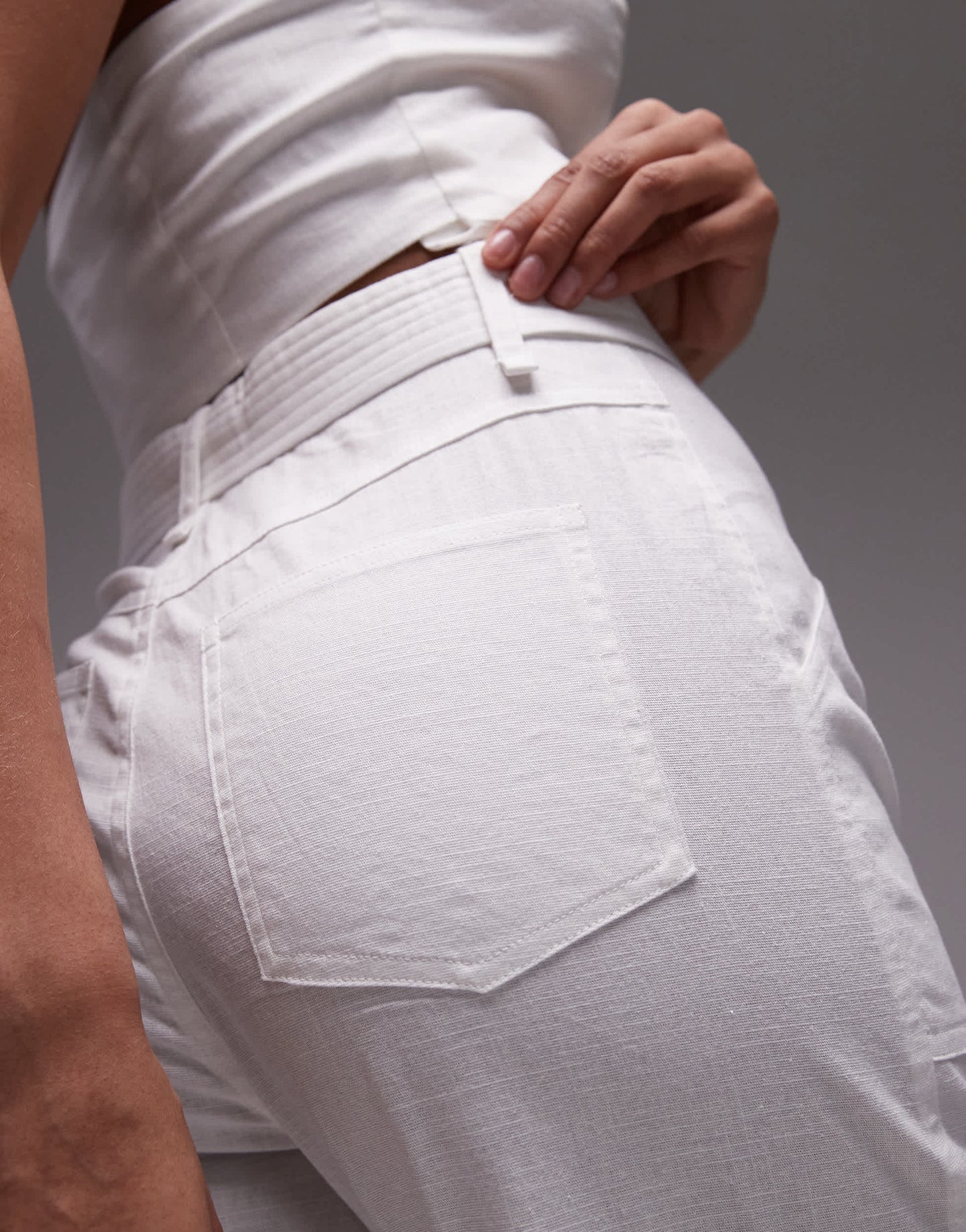 Emory Park belt detail wide leg linen trouser co-ord in white