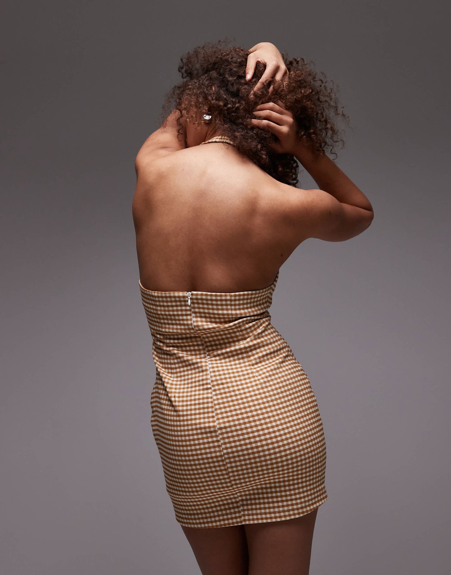 Emory Park gingham halter mini dress in tan