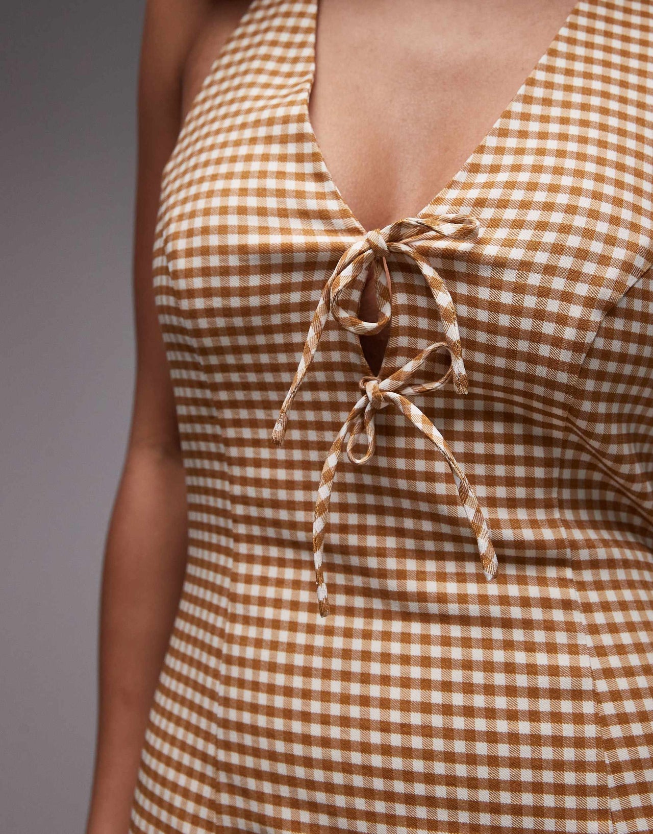 Emory Park gingham halter mini dress in tan