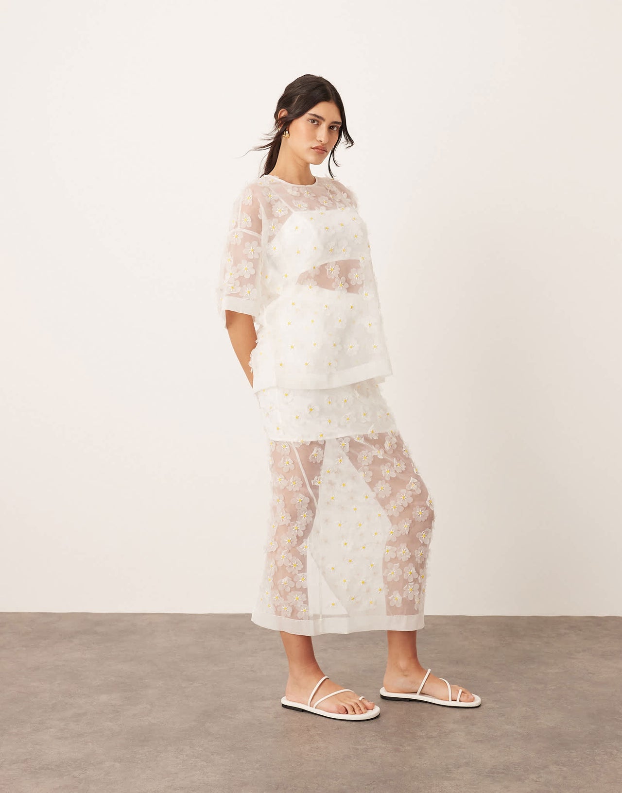 ARRANGE 3D daisy sheer column maxi skirt co-ord