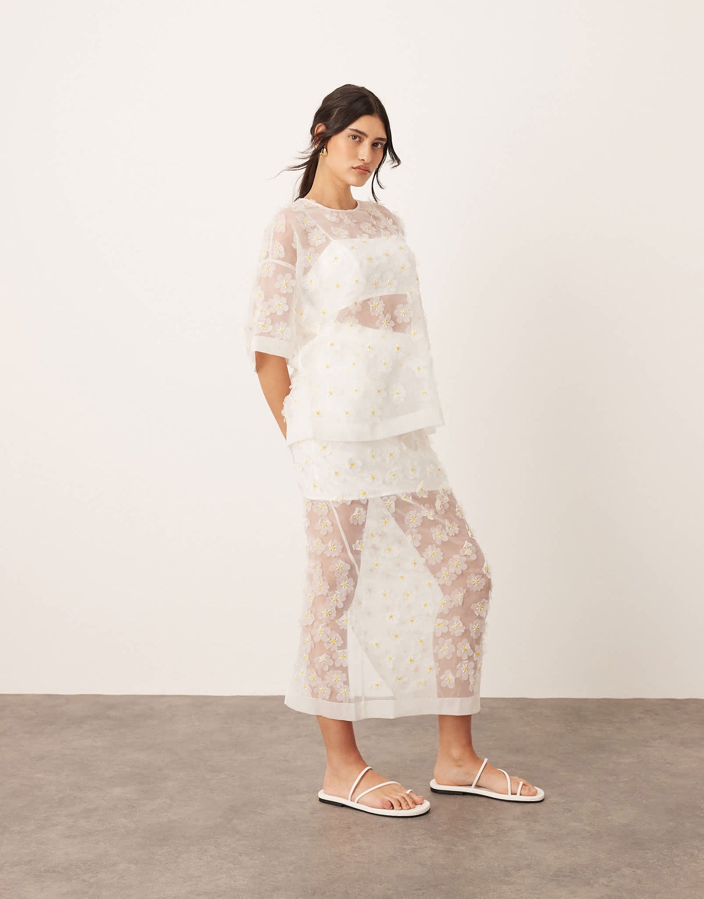 ARRANGE 3D daisy sheer column maxi skirt co-ord
