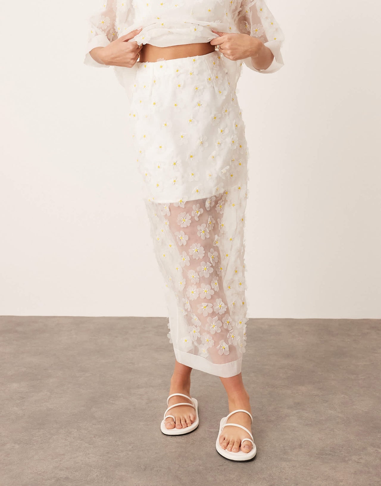 ARRANGE 3D daisy sheer column maxi skirt co-ord