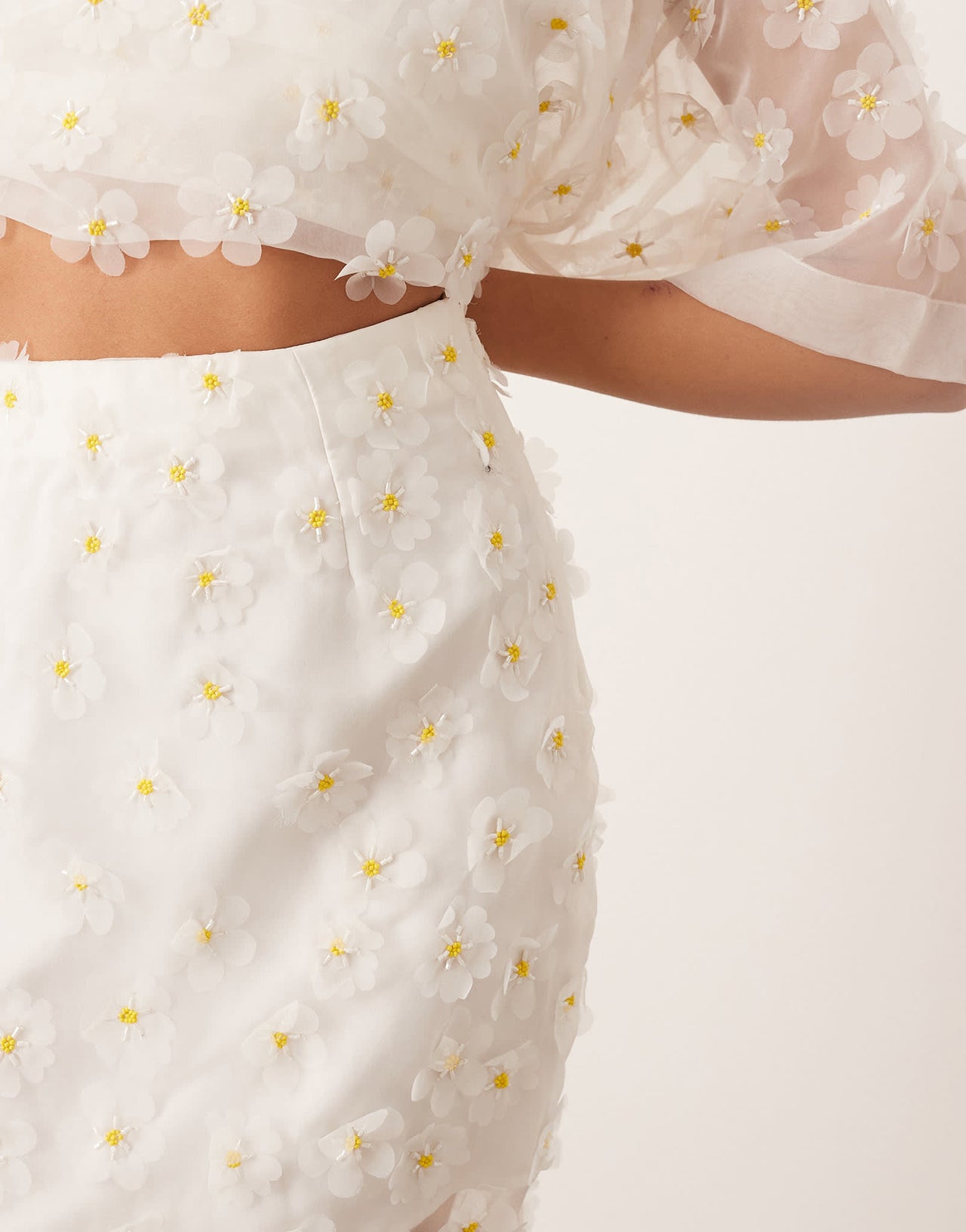 ARRANGE 3D daisy sheer column maxi skirt co-ord
