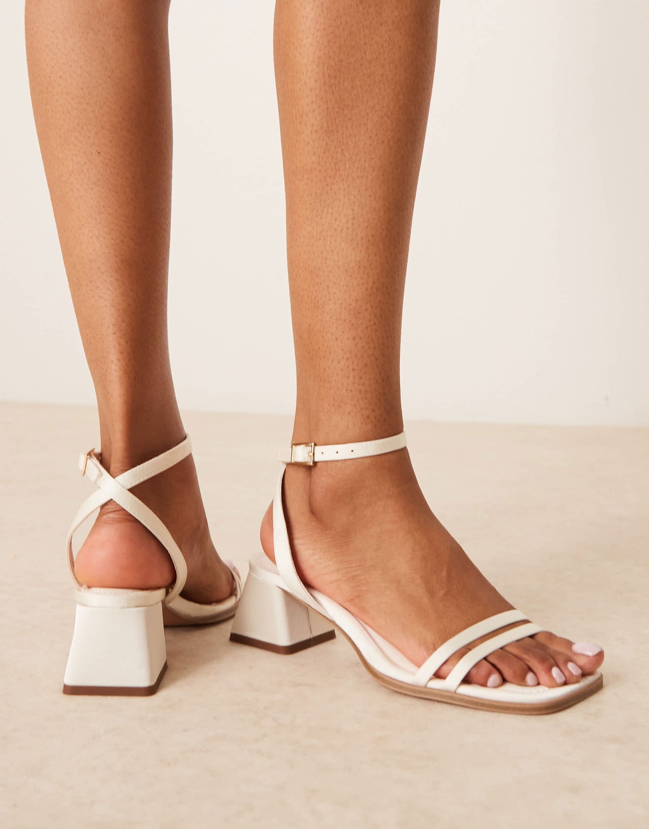 ASOS DESIGN Wide Fit Honeydew mid block heeled sandals in ivory