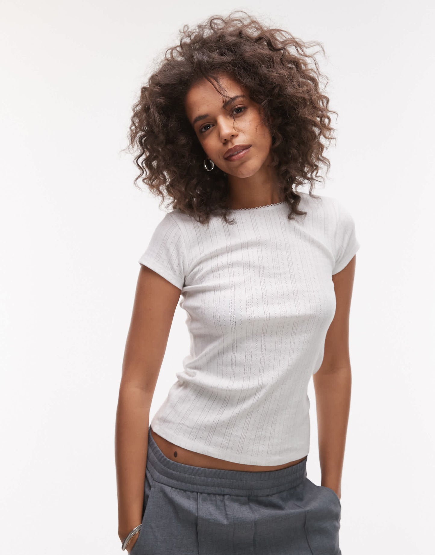 Topshop pointelle tee in white
