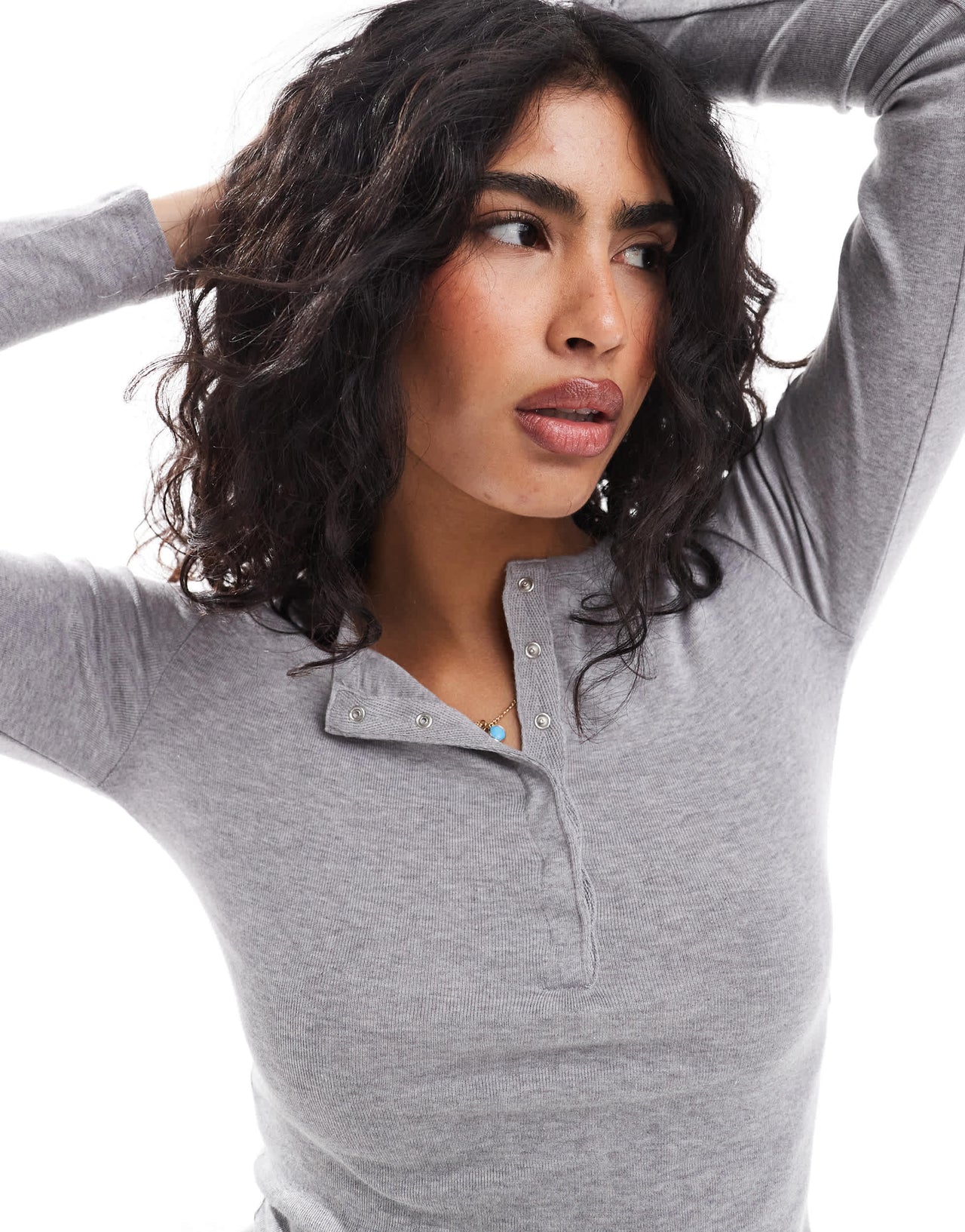 Bershka henley top in grey melange