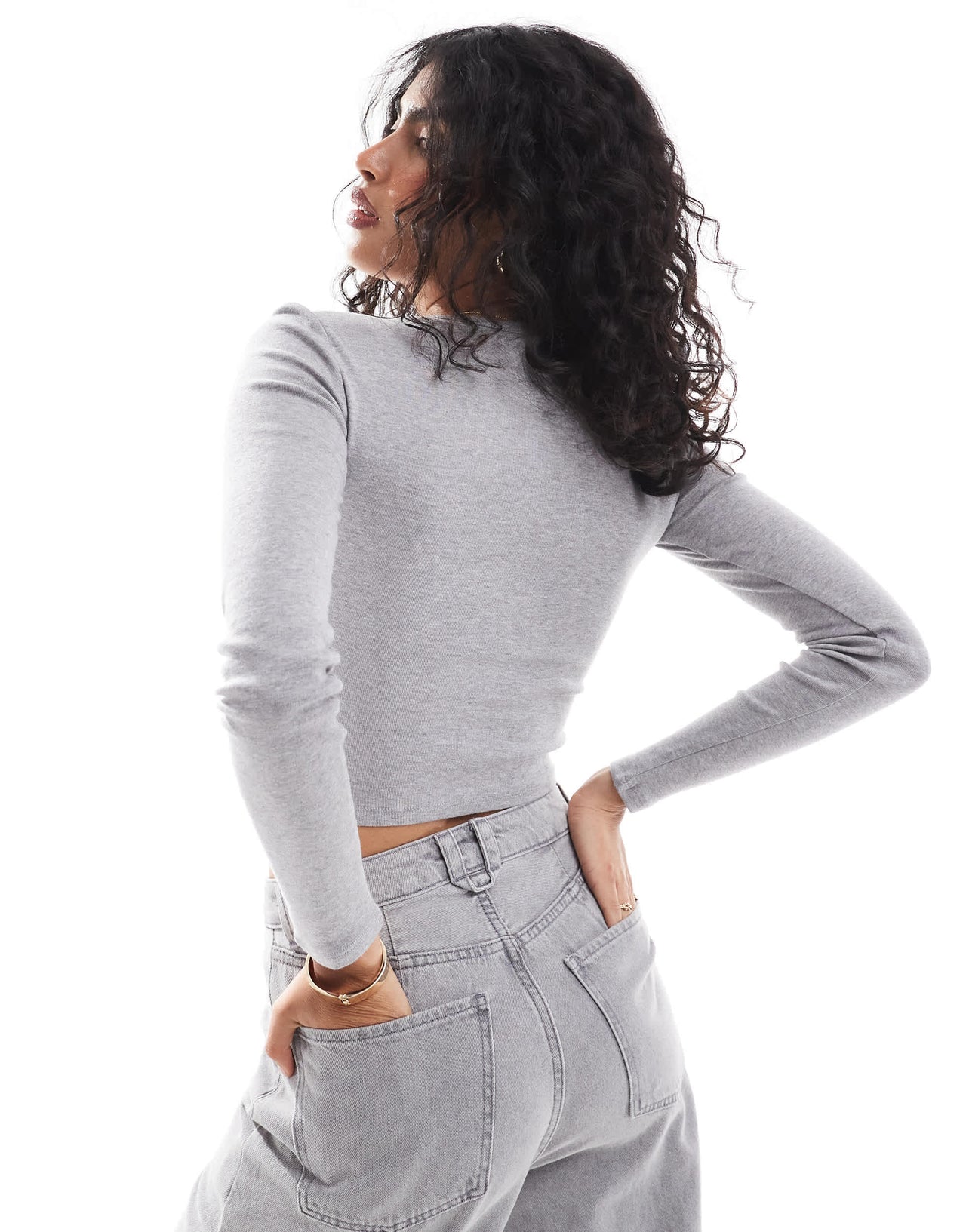 Bershka henley top in grey melange