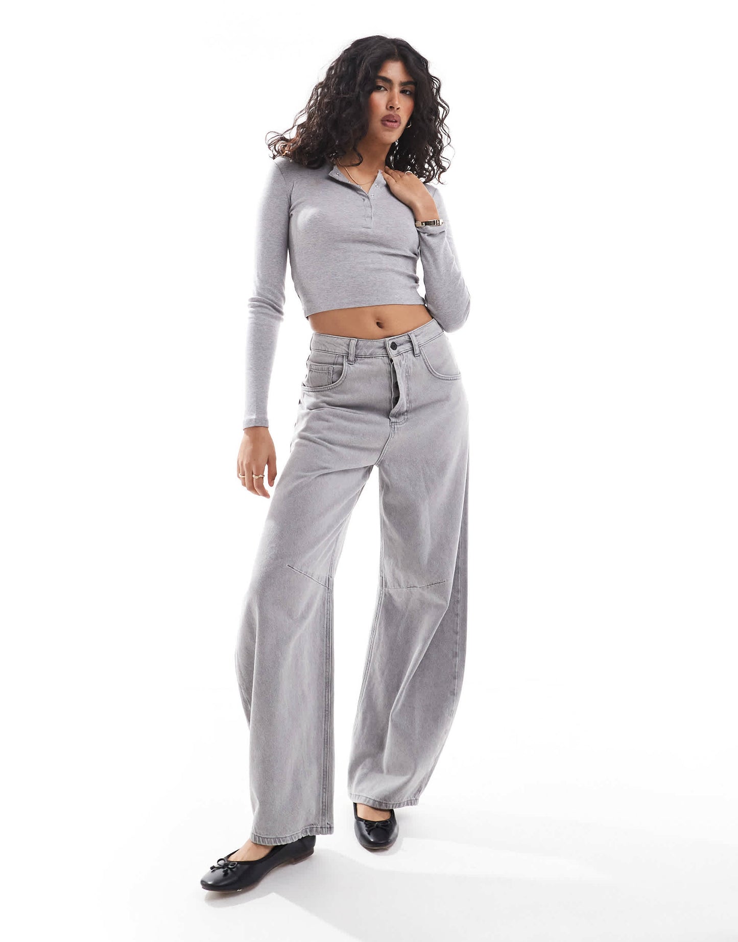 Bershka henley top in grey melange