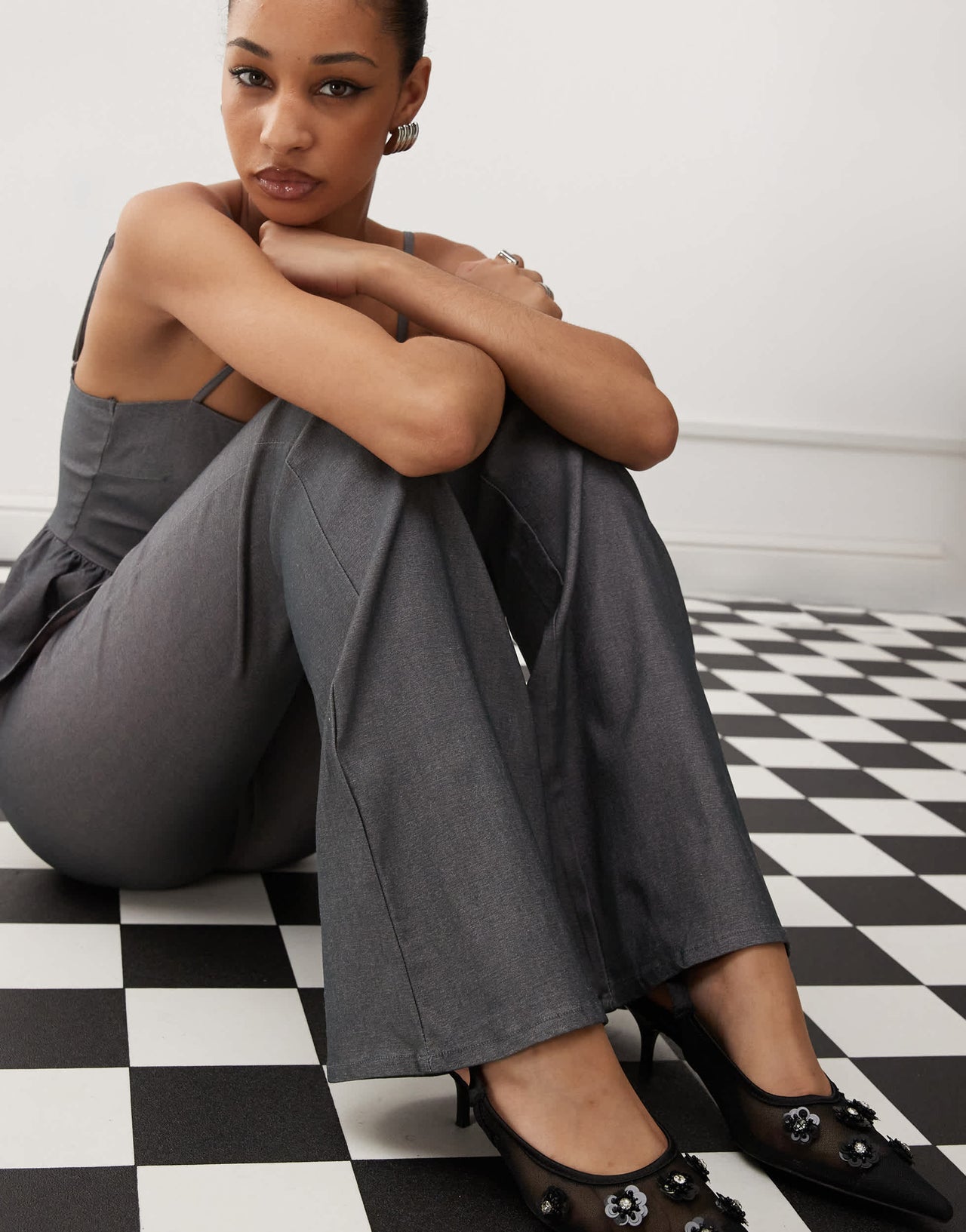 Motel malvinas flared trouser co-ord in grey