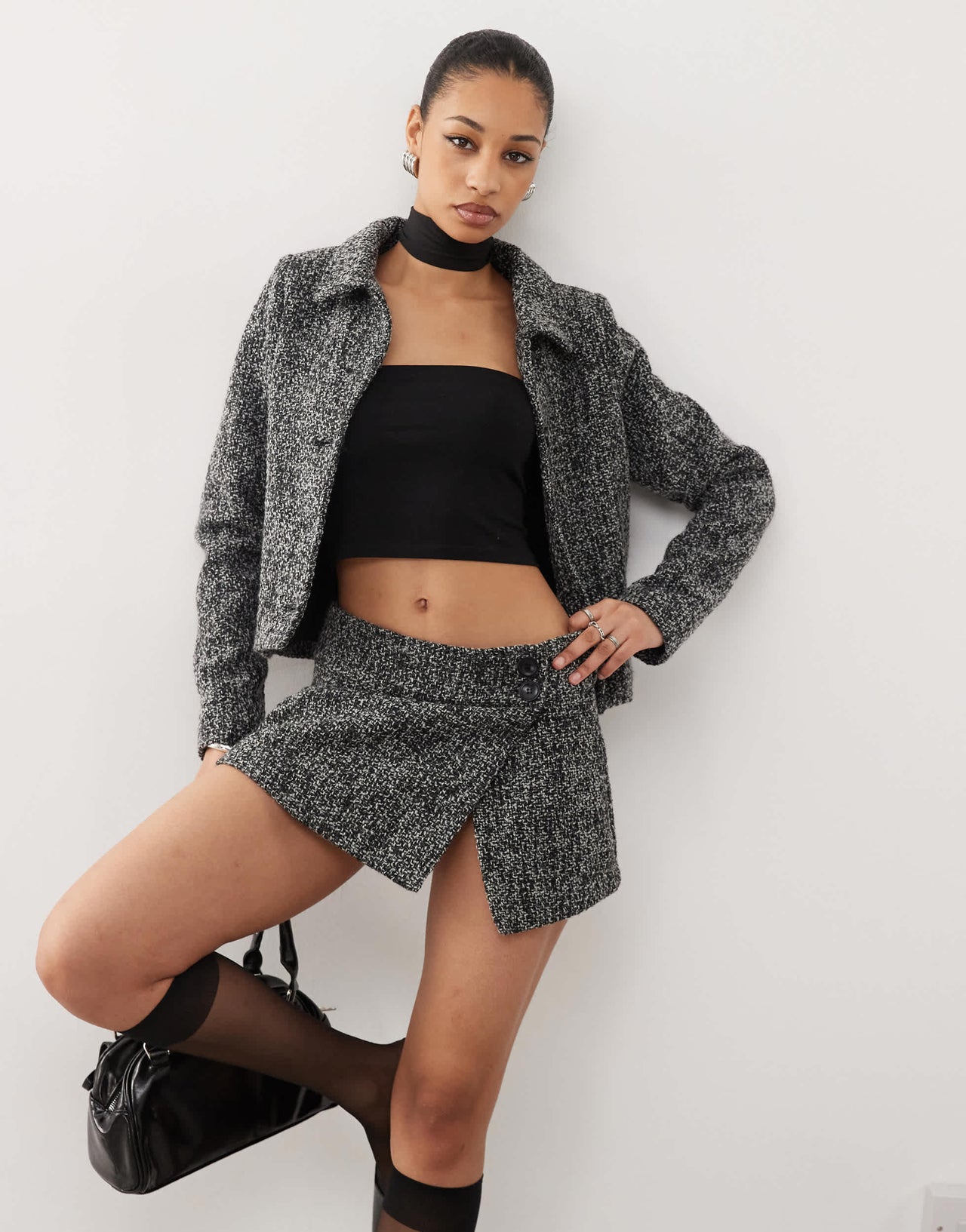 Motel letty boucle mini skirt co-ord in grey