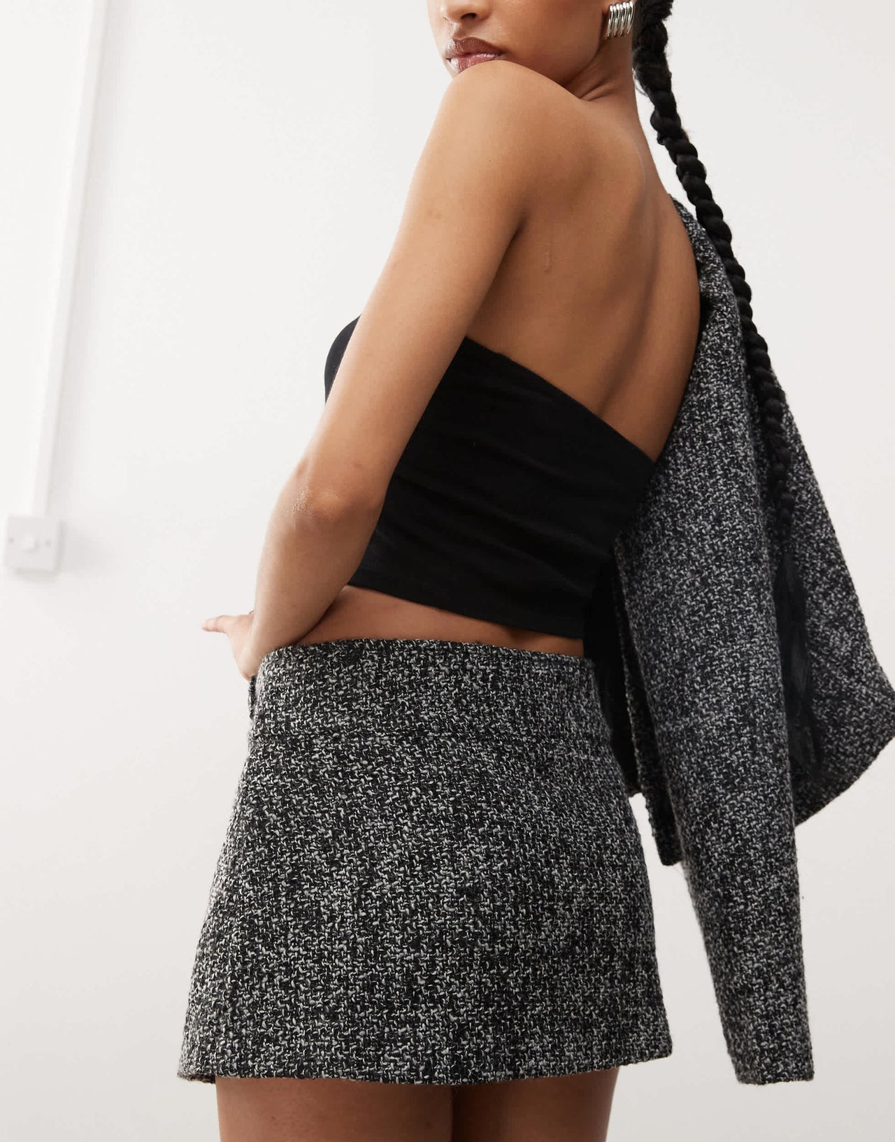 Motel letty boucle mini skirt co-ord in grey