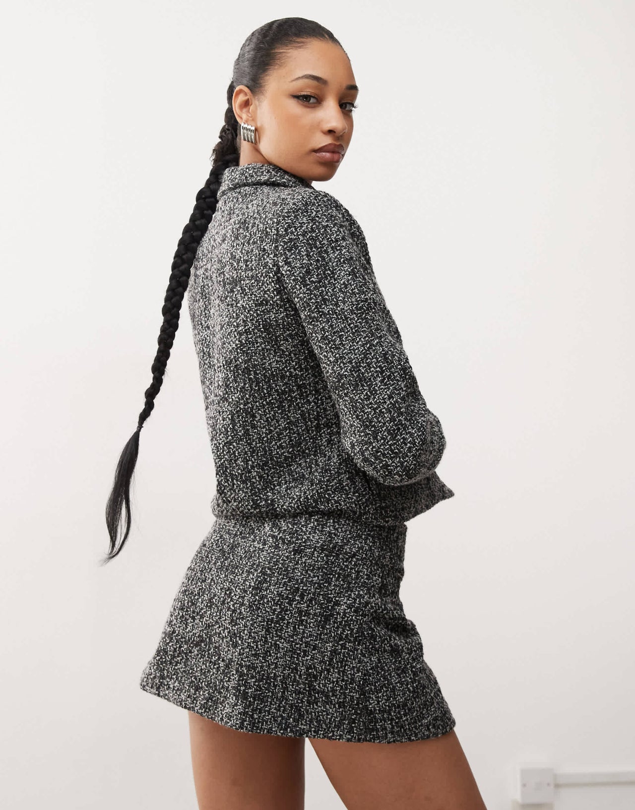 Motel letty boucle mini skirt co-ord in grey