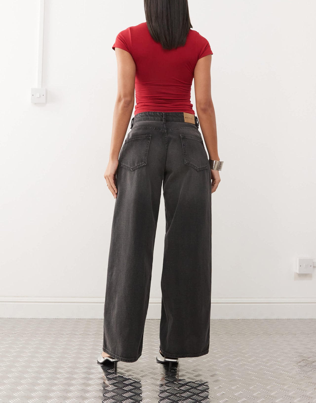 Motel roomy extra wide low rise jeans in washed black grey
