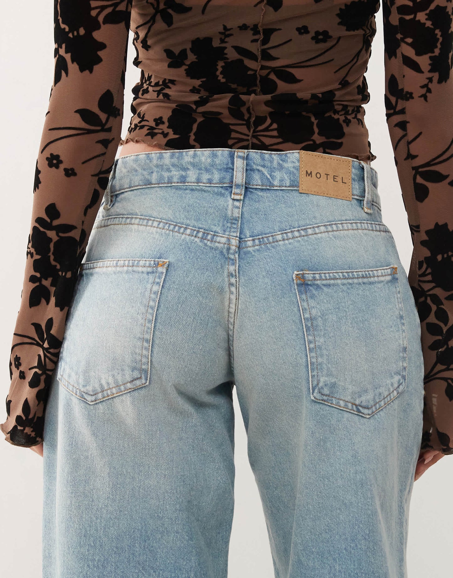 Motel roomy extra wide low rise jeans in washed blue green