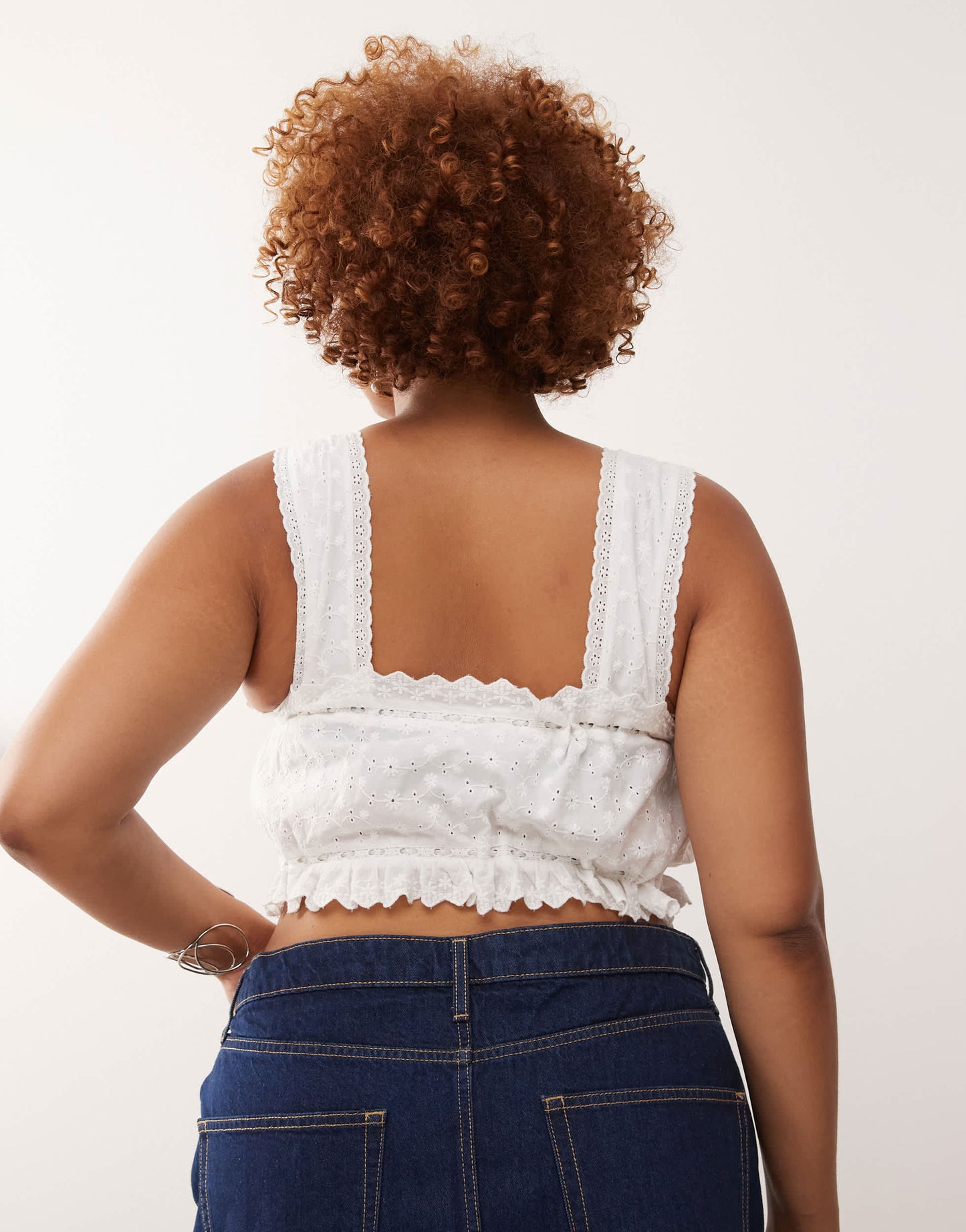 Noisy May Curve tie front broderie top in white