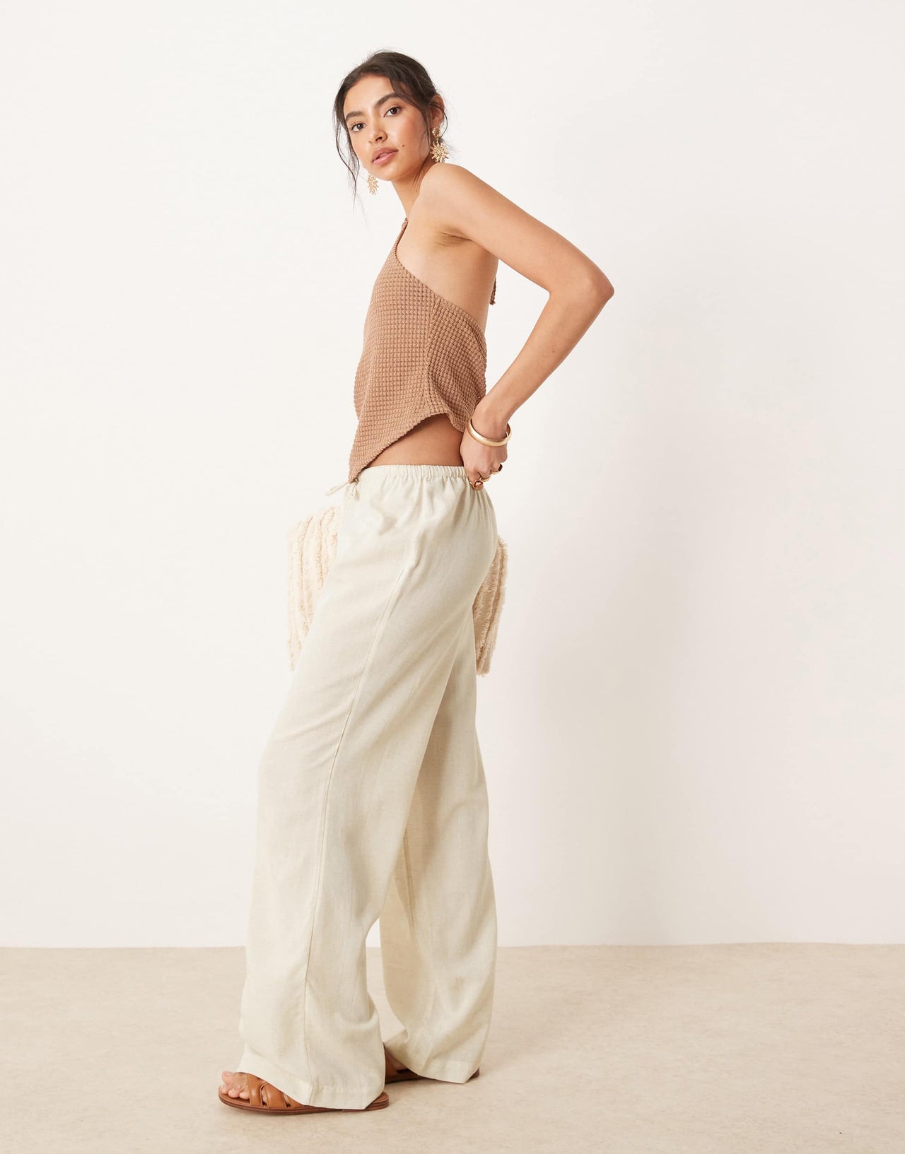 ASOS DESIGN Belle beach trouser with linen in natural