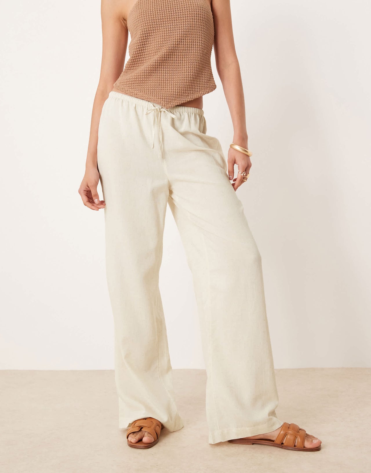 ASOS DESIGN Belle beach trouser with linen in natural