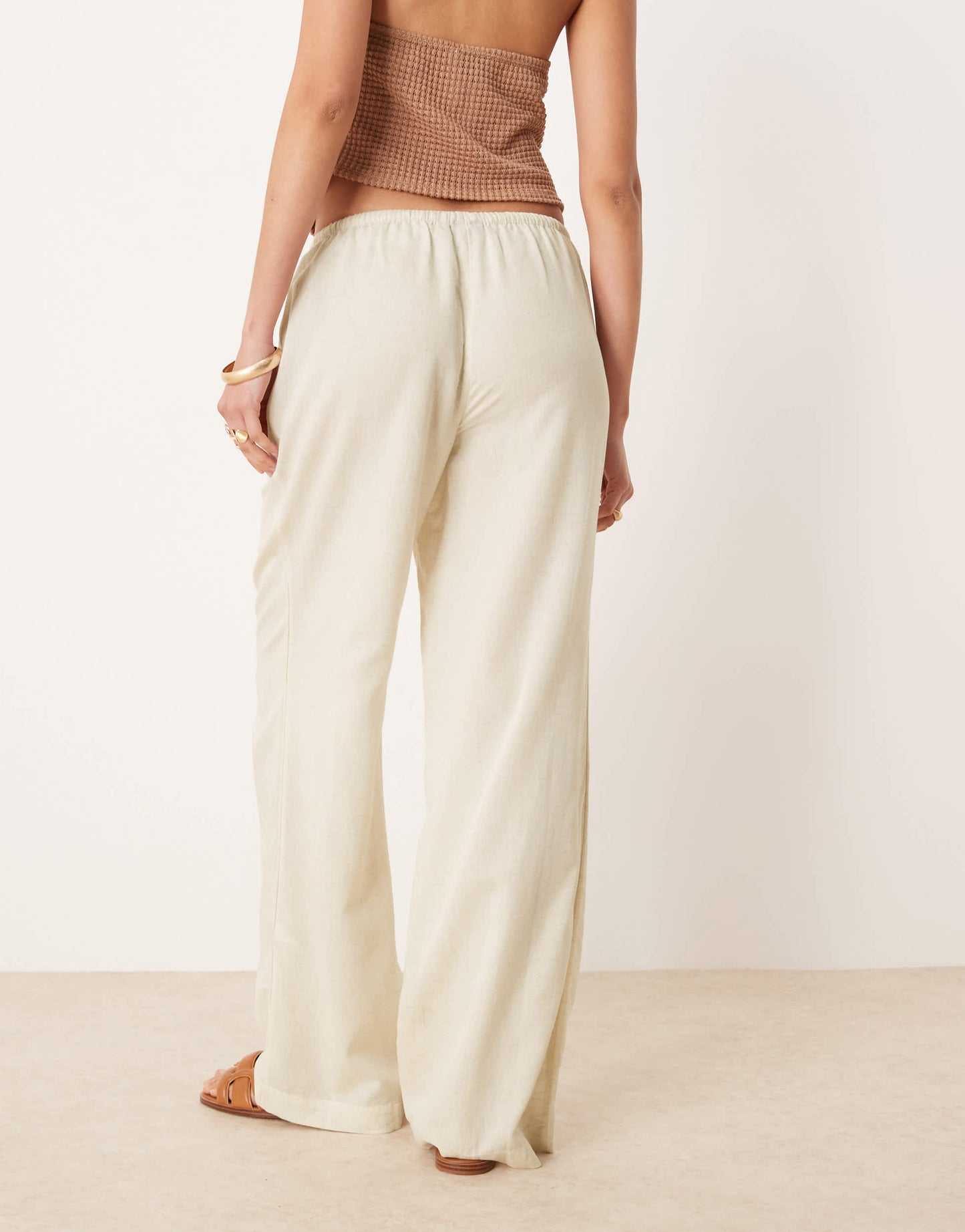 ASOS DESIGN Belle beach trouser with linen in natural