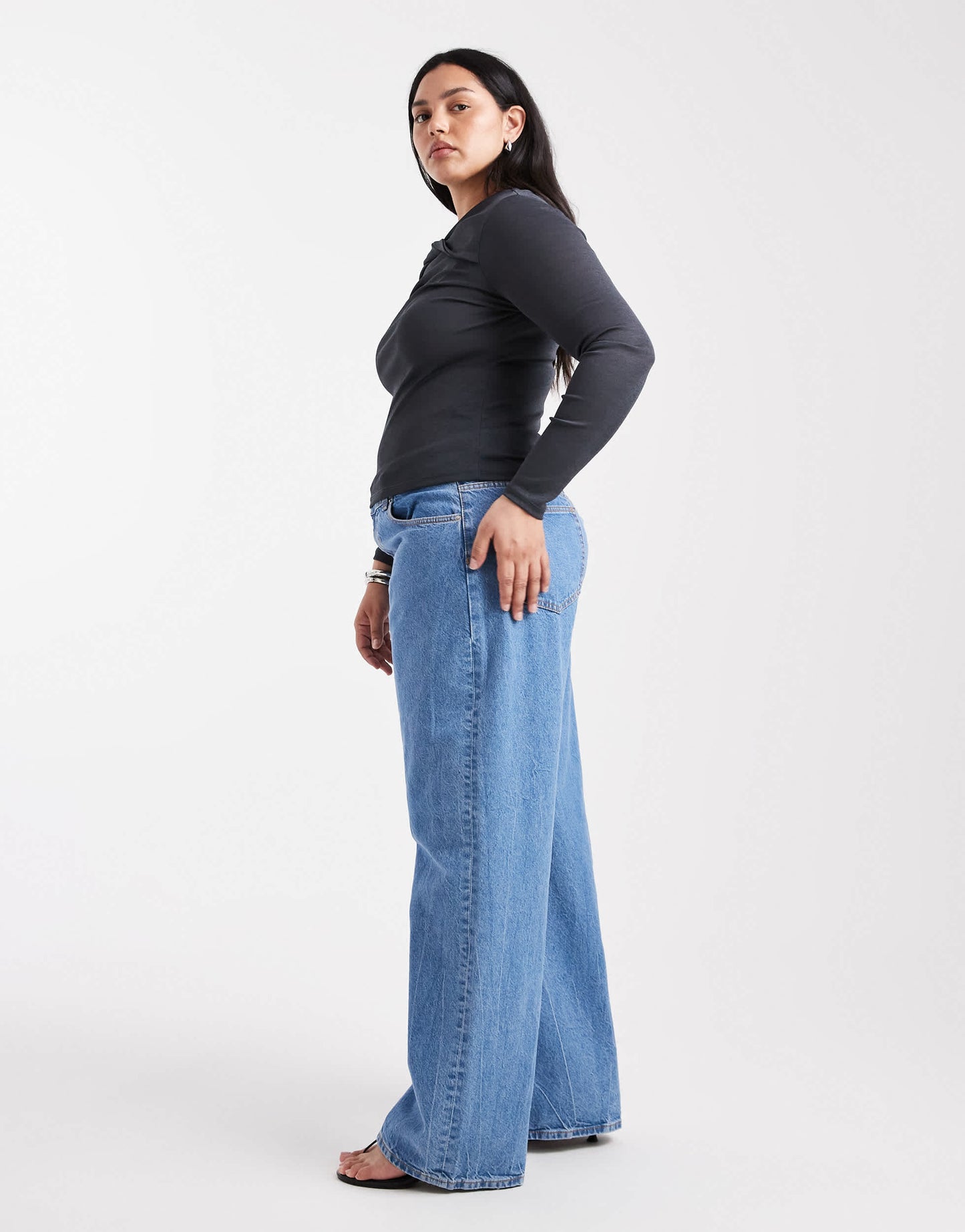 ASOS DESIGN Curve wide leg dad jeans in clean blue