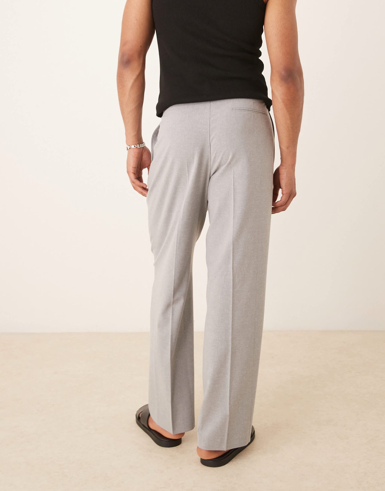 ASOS DESIGN smart co-ord linen look wide leg trousers with double pleats in grey