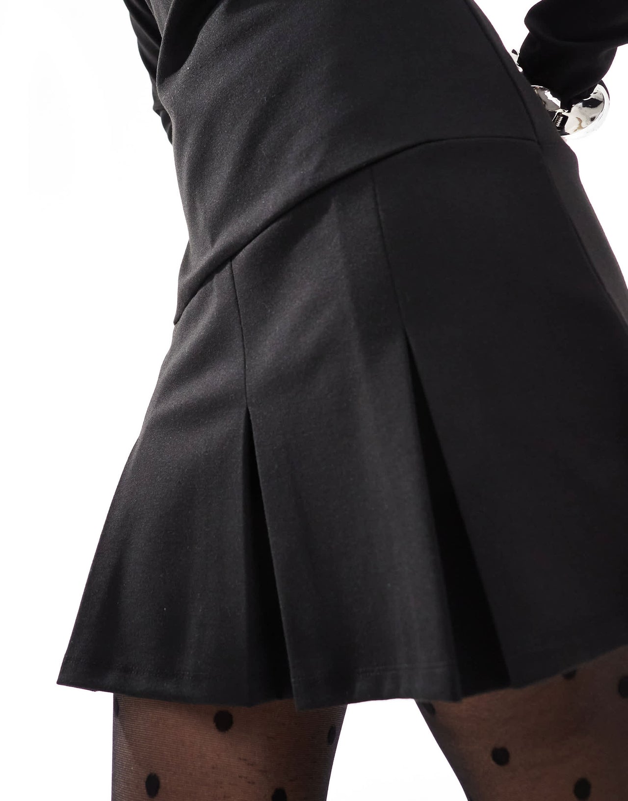 ASOS DESIGN long sleeve v neck collared mini dress with pleated skirt in black