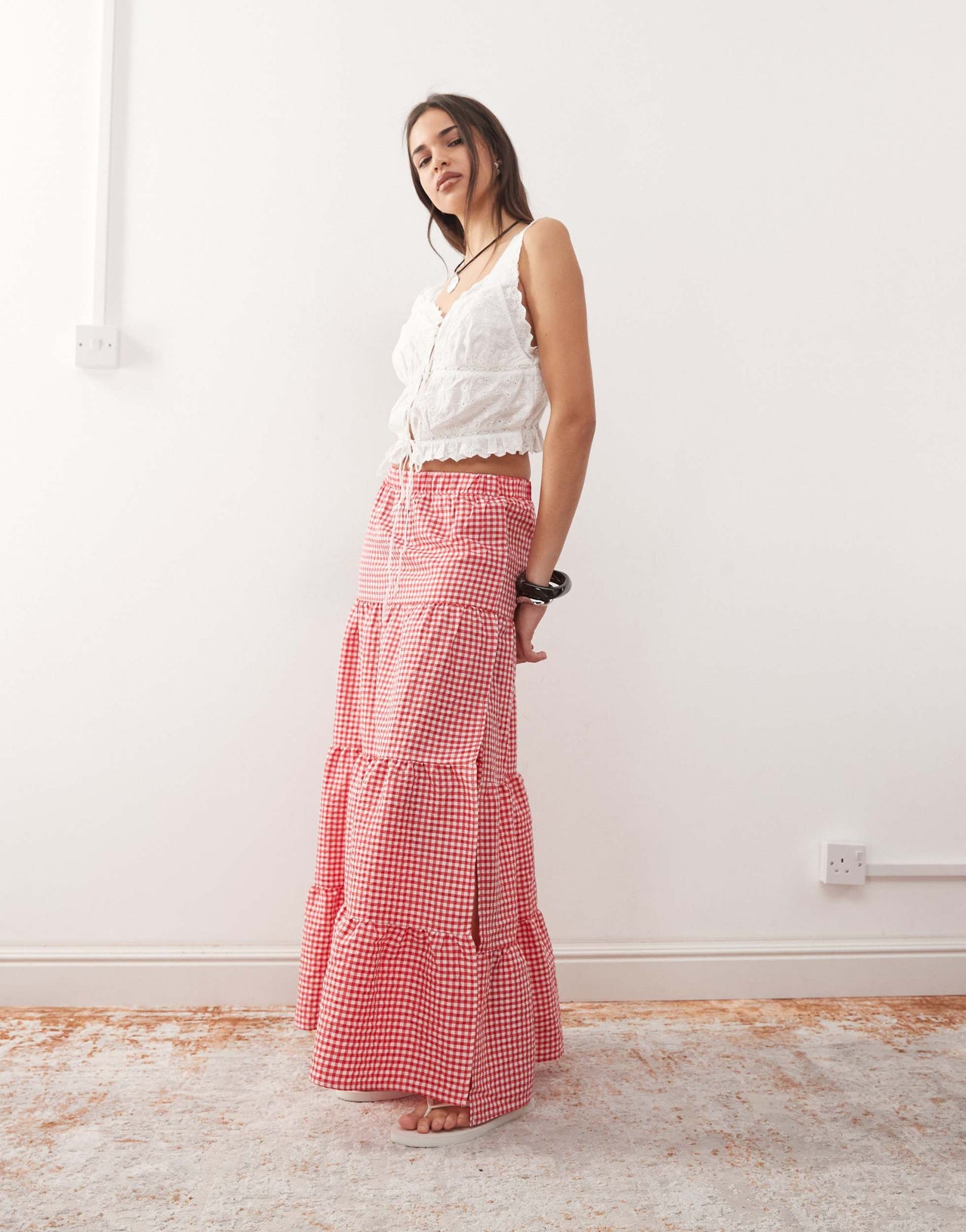 Noisy May tie front broderie top in white
