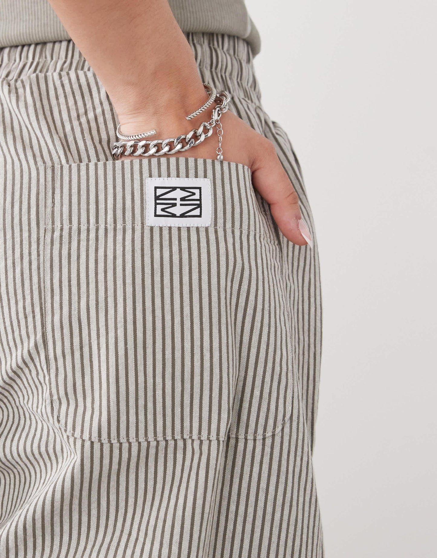 Noisy May tie front wide leg trousers in grey stripe