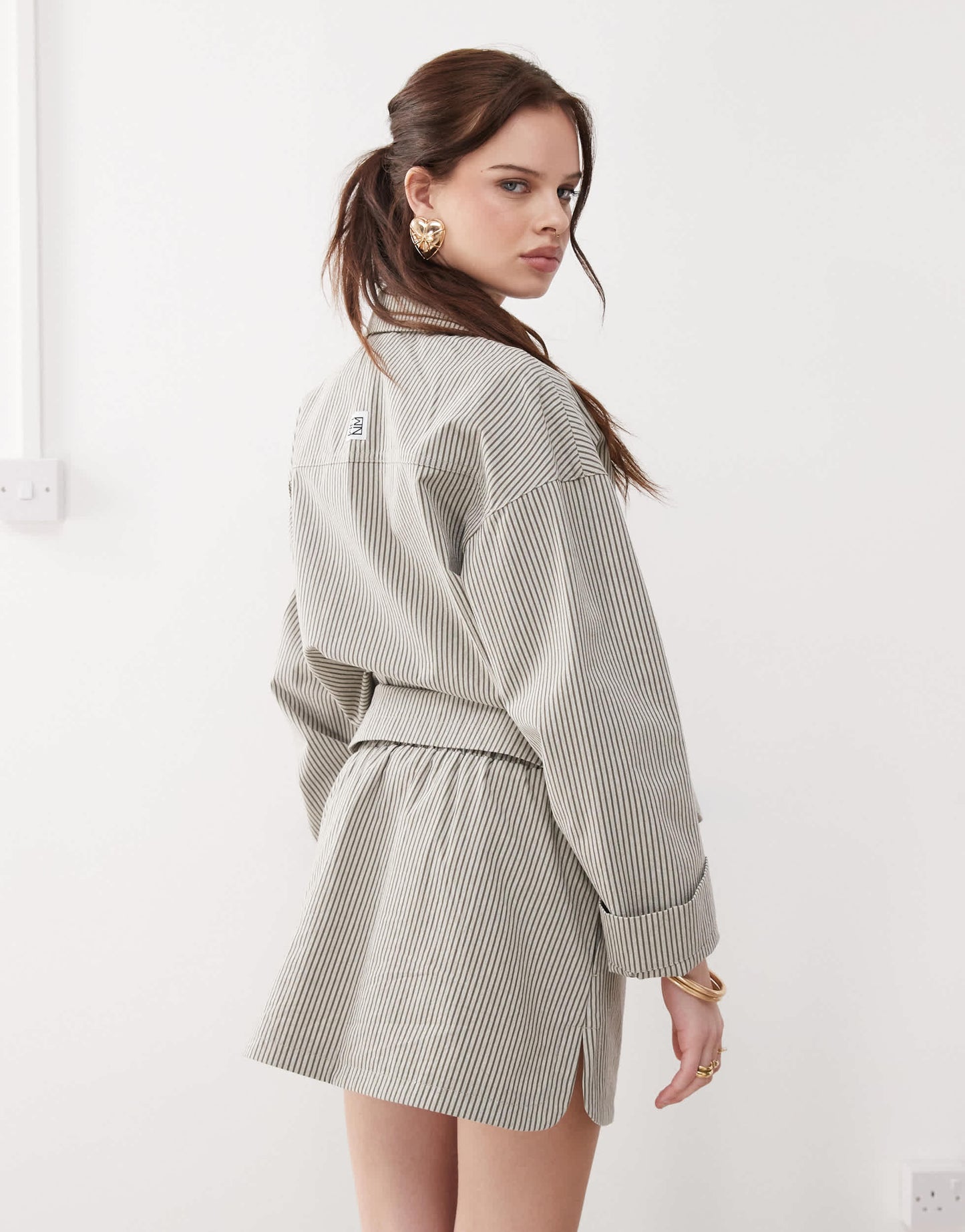 Noisy May boxer mini skirt co-ord in grey stripe