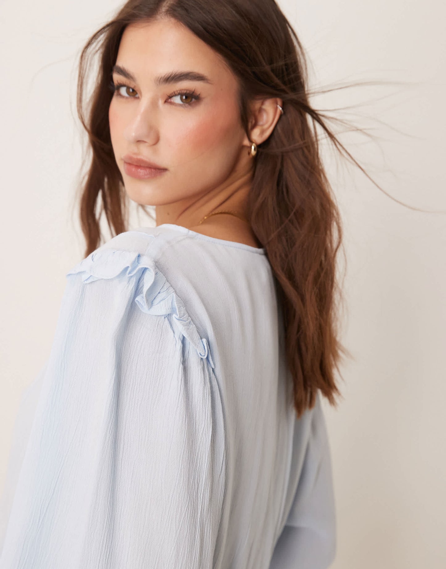 ASOS DESIGN frill detail top co-ord in light blue