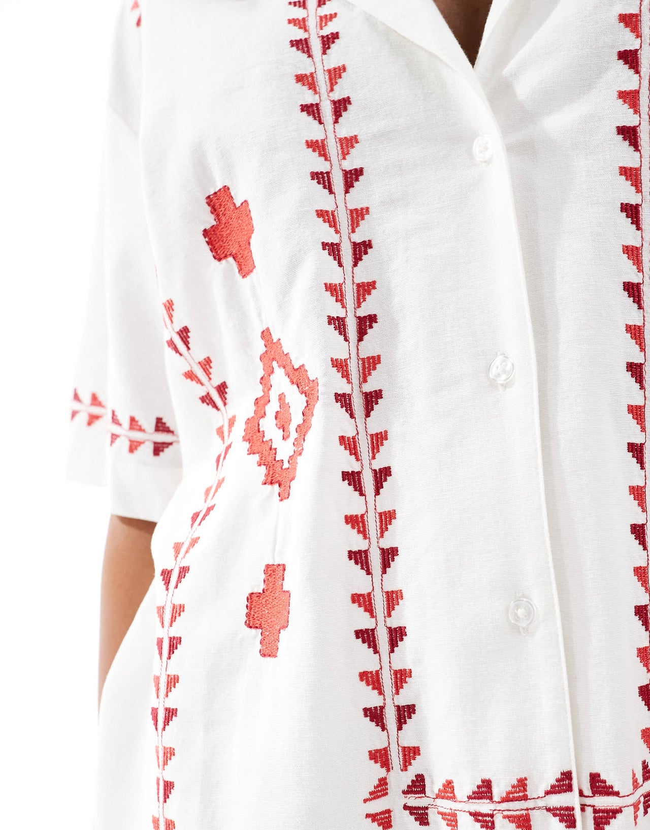 ASOS DESIGN embroidered shirt co-ord in red and white