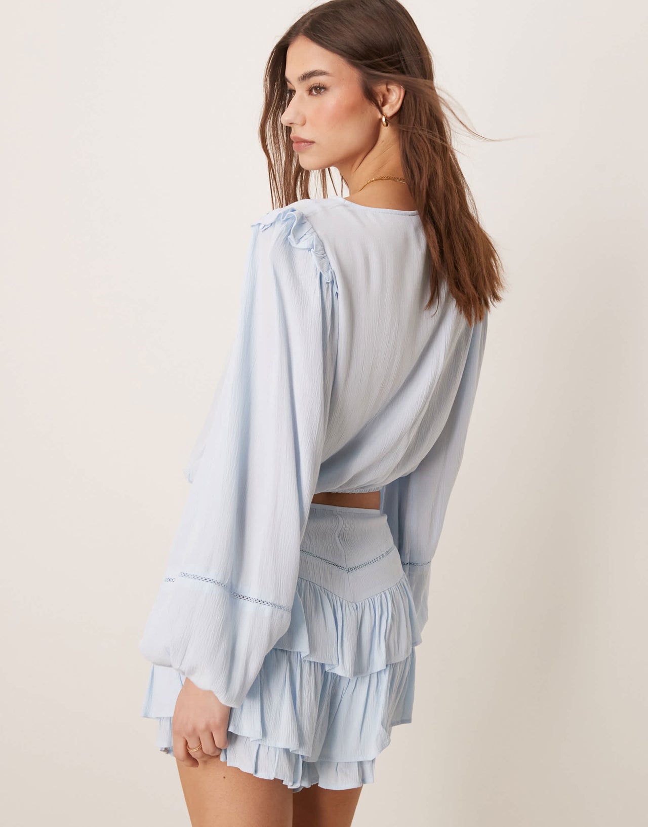 ASOS DESIGN frill detail shorts in light blue