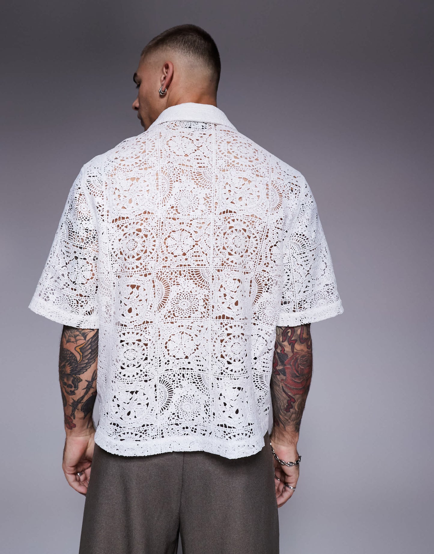ASOS DESIGN premium boxy revere shirt in white lace