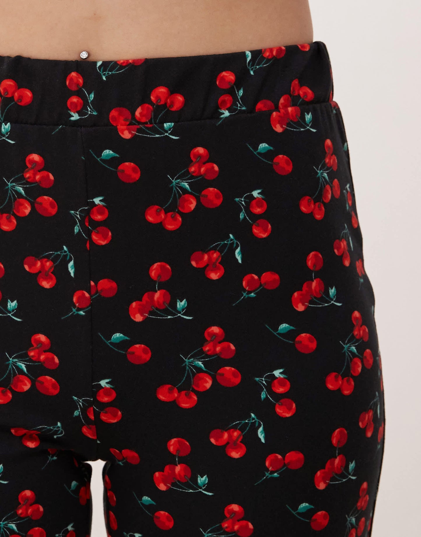 Noisy May Petite flare trouser in cherry print  - BLACK