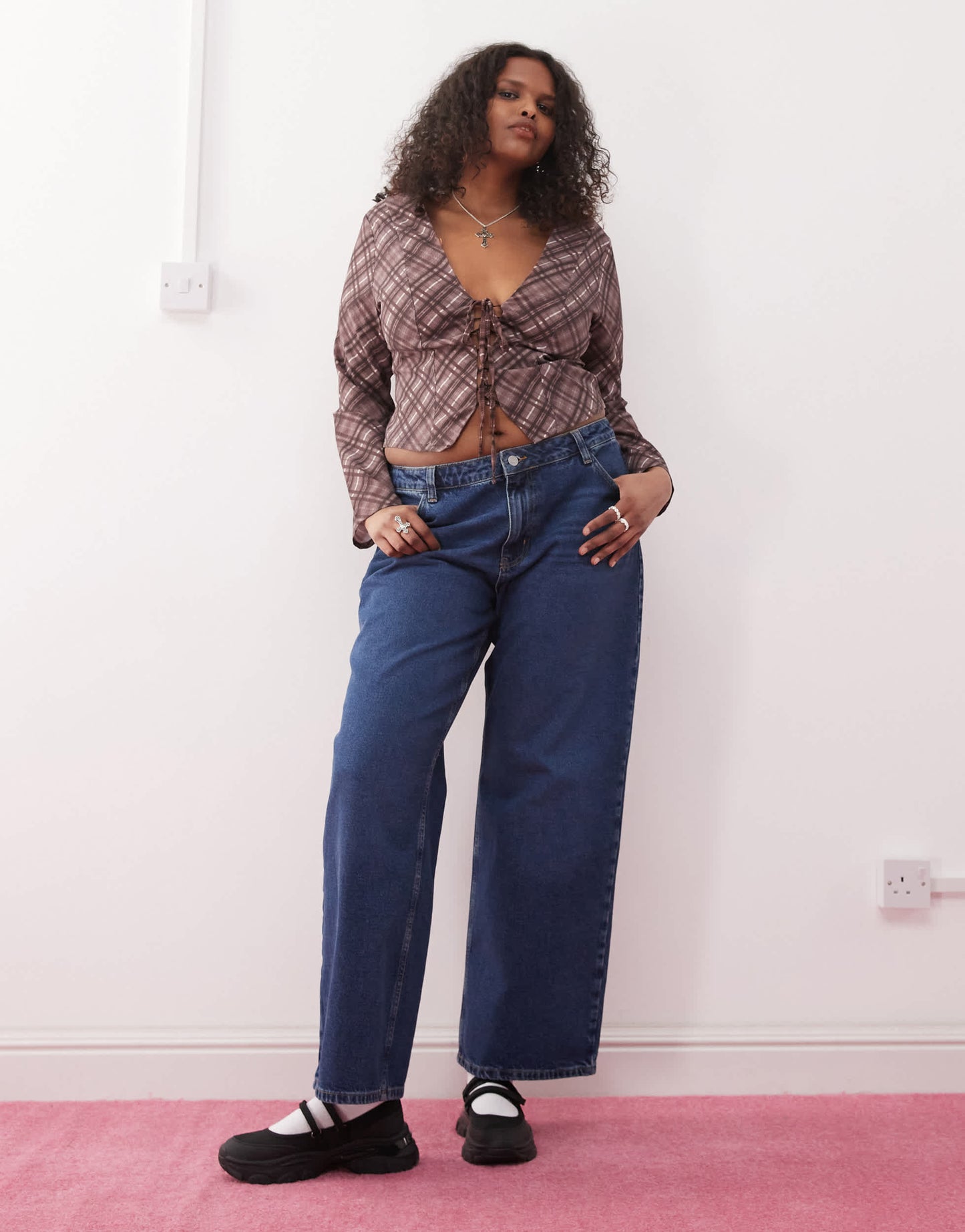 Noisy May Curve Alexa mid rise wide leg jeans in mid blue denim
