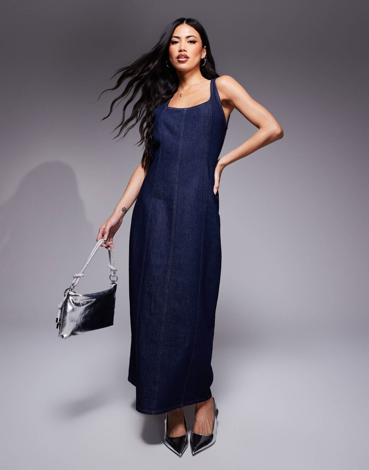 ASOS DESIGN seamed denim maxi dress in indigo
