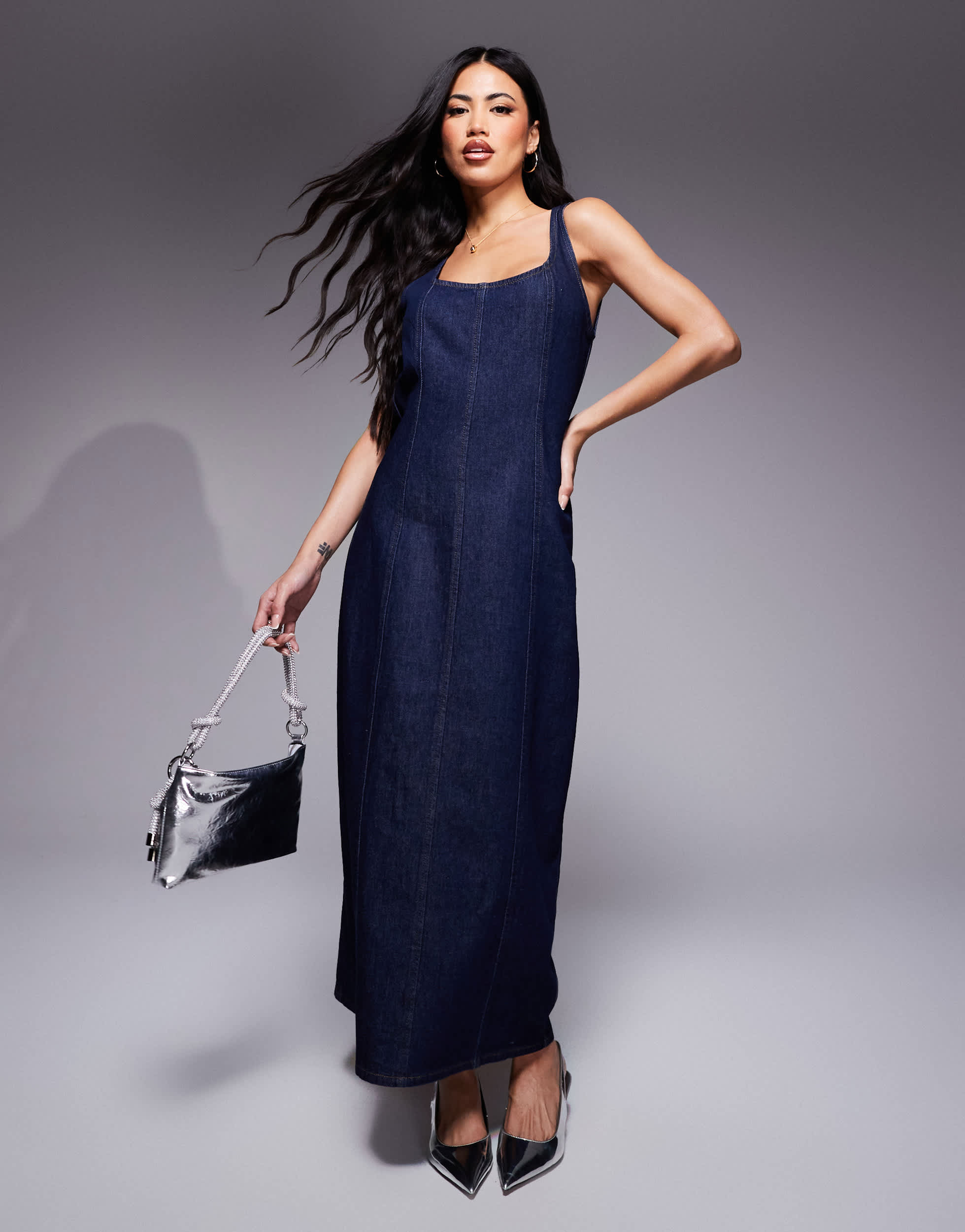 ASOS DESIGN seamed denim maxi dress in indigo
