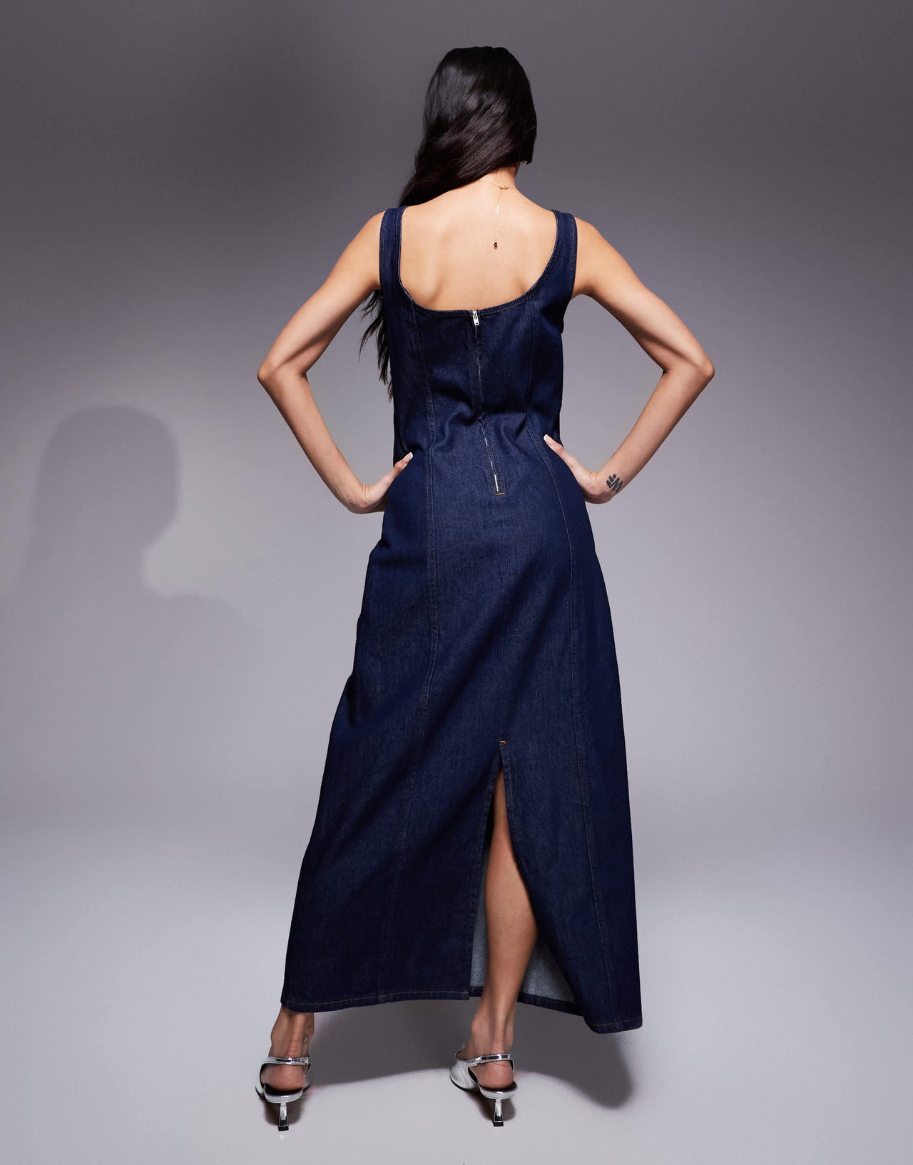 ASOS DESIGN seamed denim maxi dress in indigo
