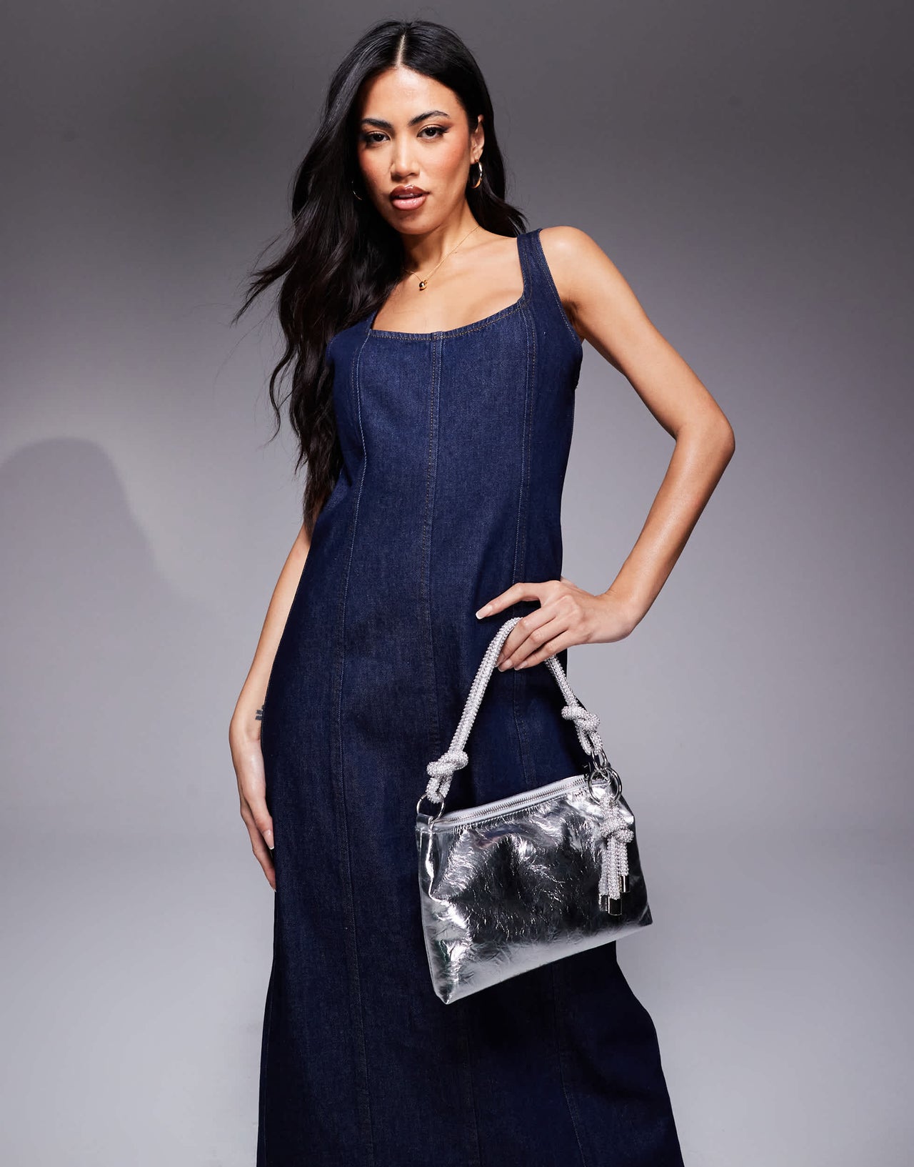 ASOS DESIGN seamed denim maxi dress in indigo