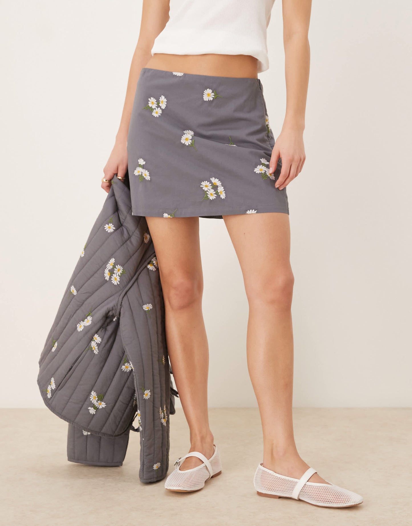 ASOS DESIGN embroidered mini skirt in washed grey