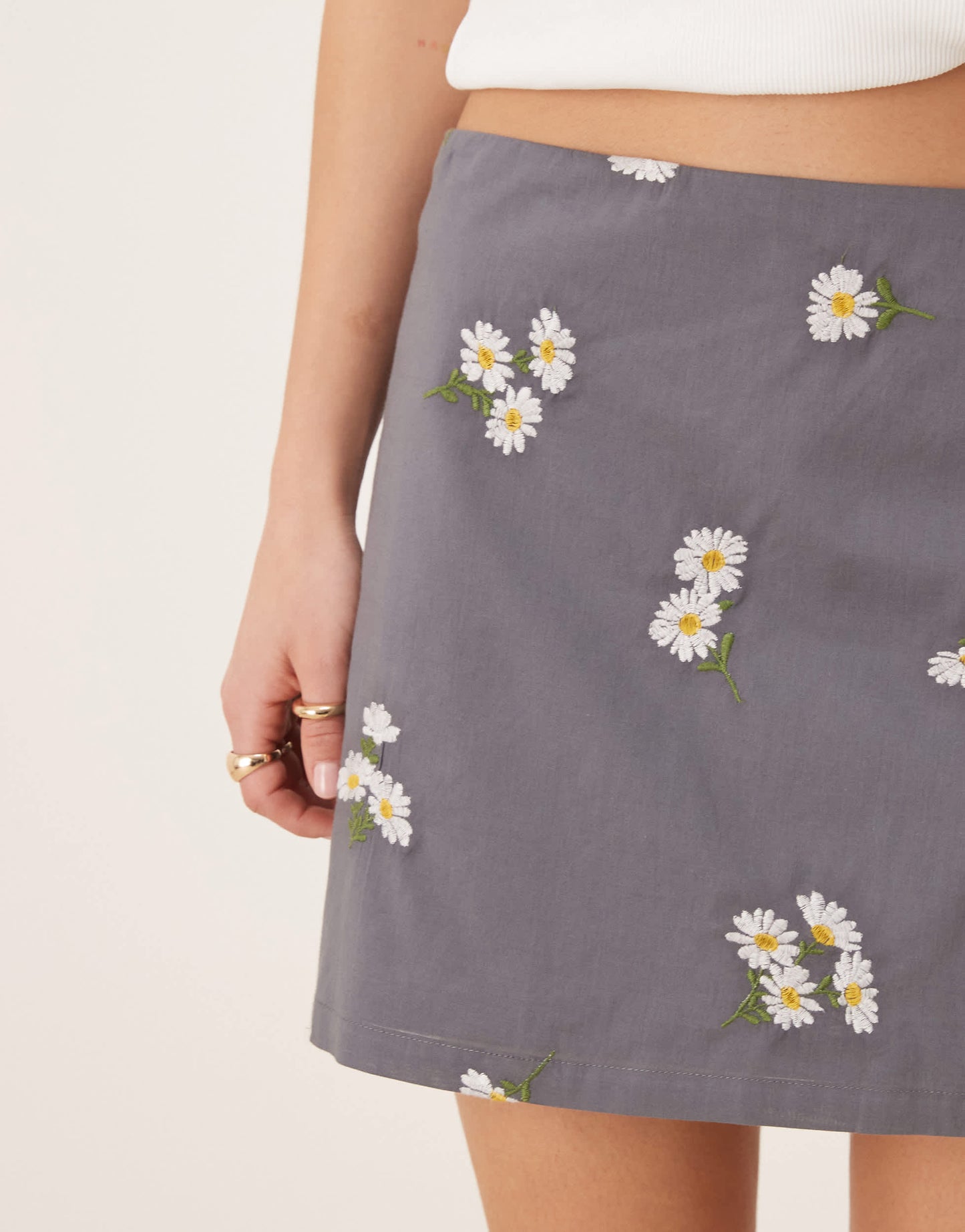 ASOS DESIGN embroidered mini skirt in washed grey