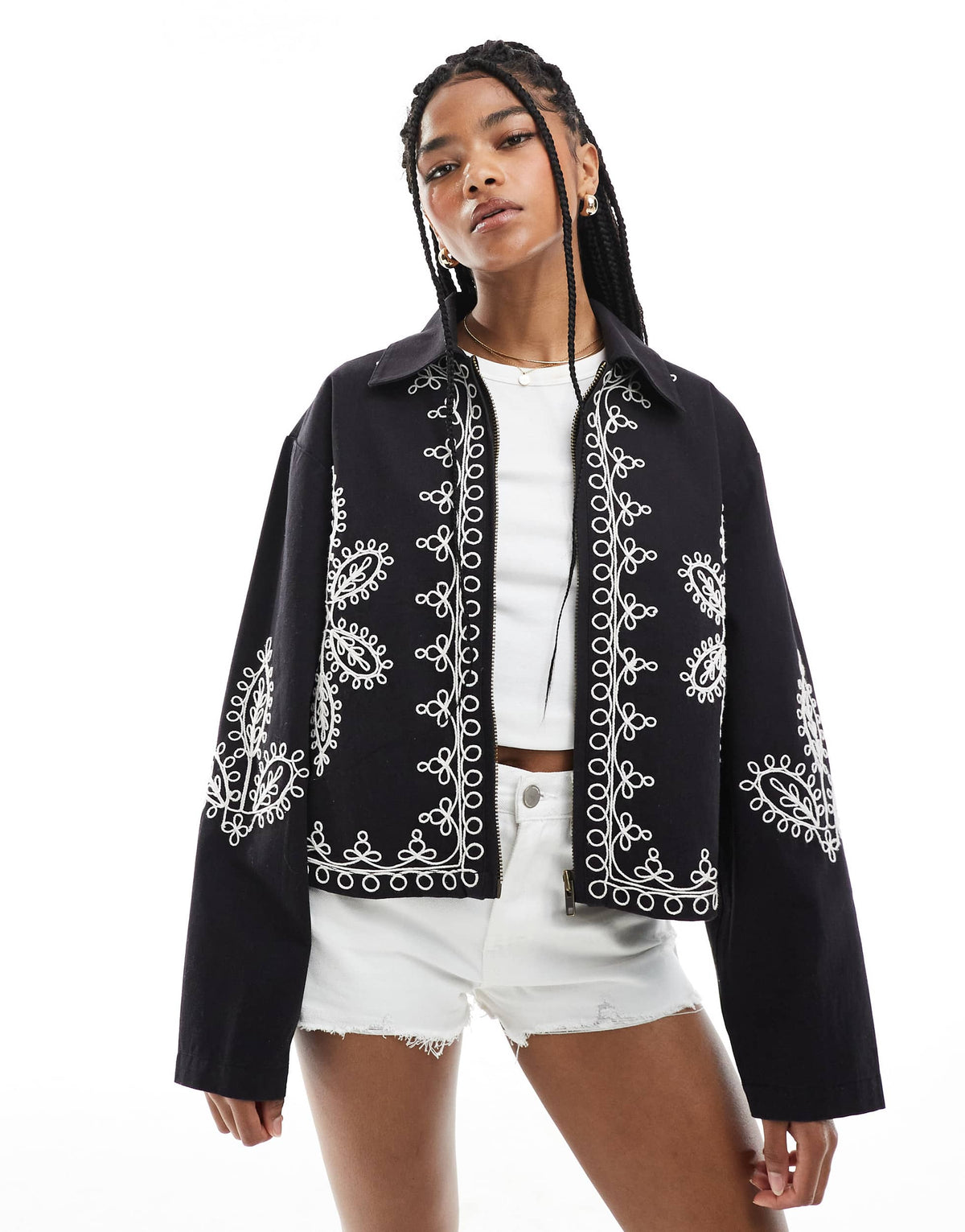 ASOS DESIGN embroidered top collar jacket in black