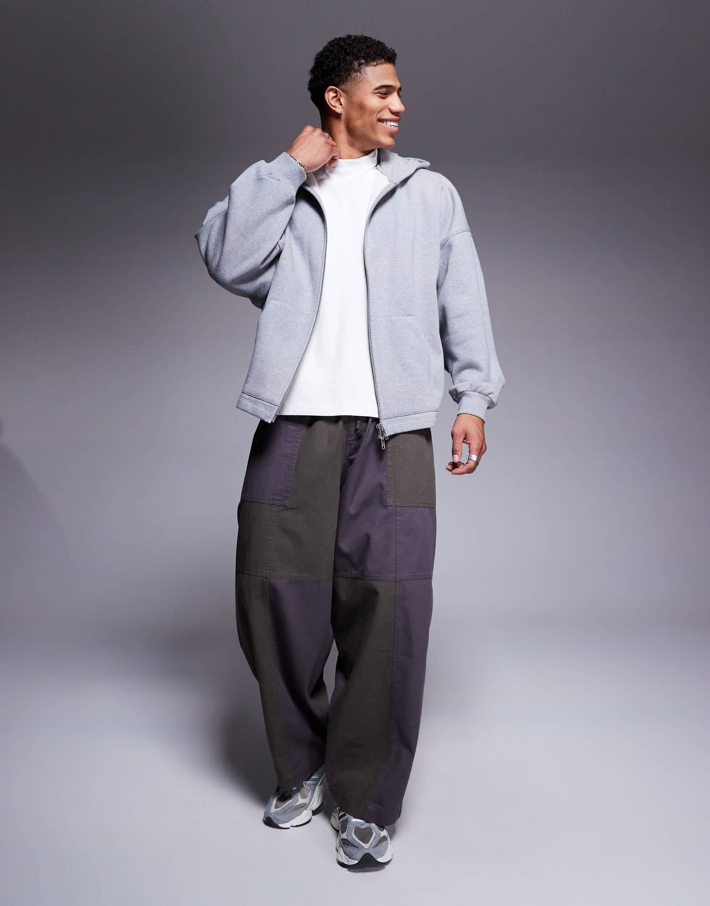 ASOS DESIGN premium heavyweight extreme oversized zip through hoodie with fixed hem in 400gsm grey marl  - GREY
